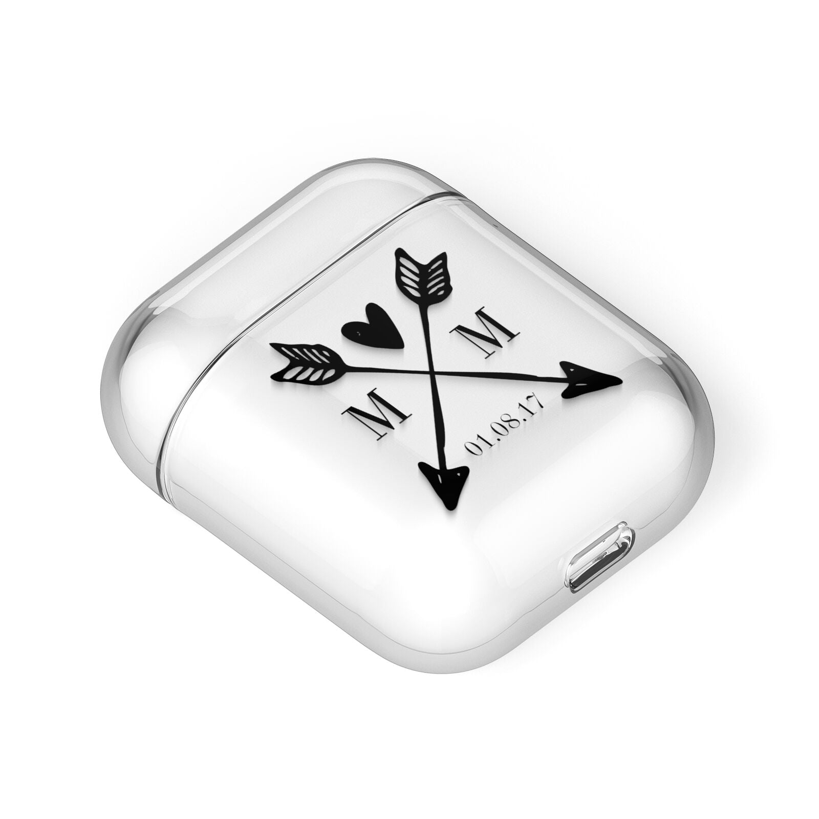 Personalised Black Couples Date Initials Clear AirPods Case Laid Flat