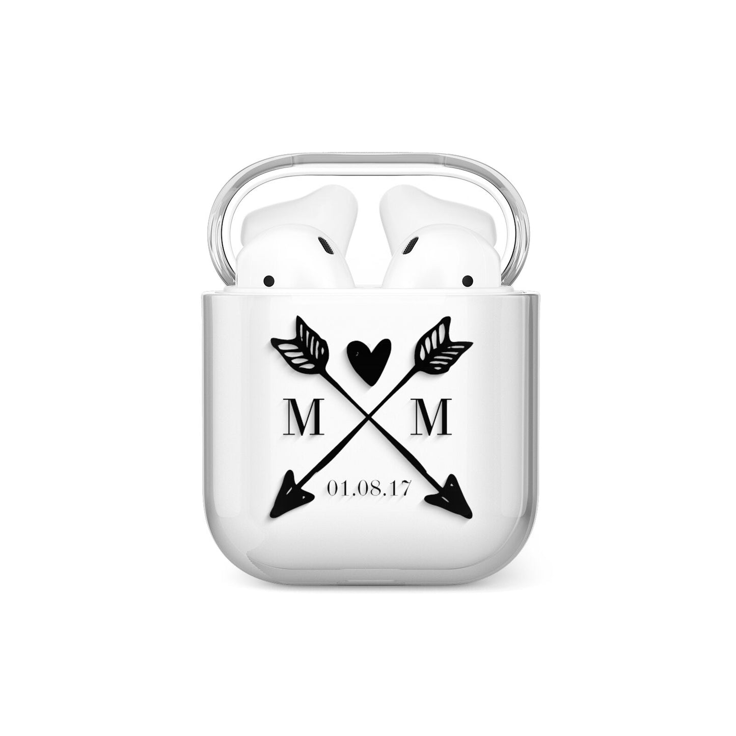 Personalised Black Couples Date Initials Clear AirPods Case