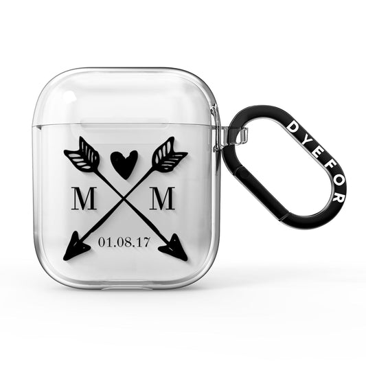 Personalised Black Couples Date Initials Clear AirPods Clear Case