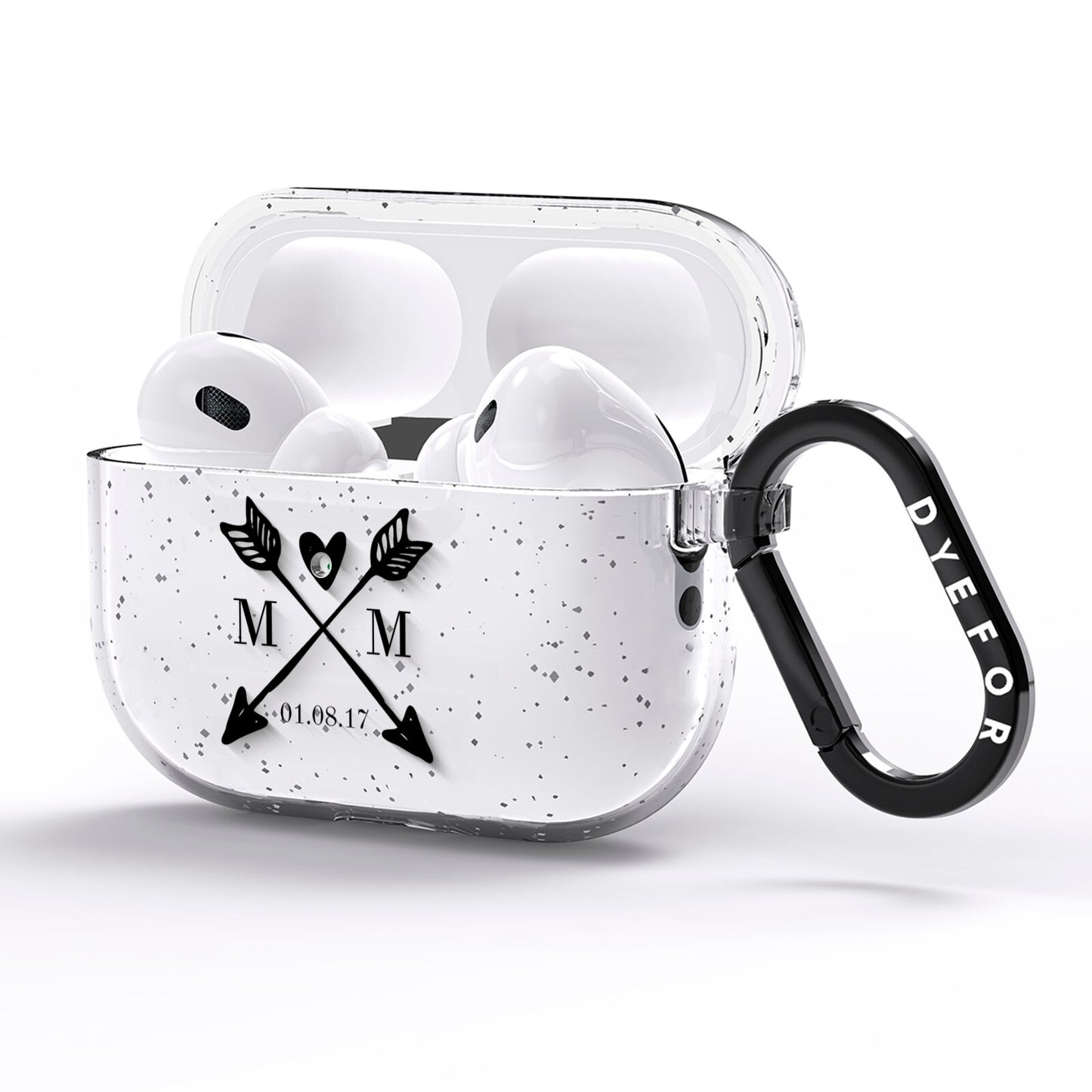 Personalised Black Couples Date Initials Clear AirPods Pro Glitter Case Side Image