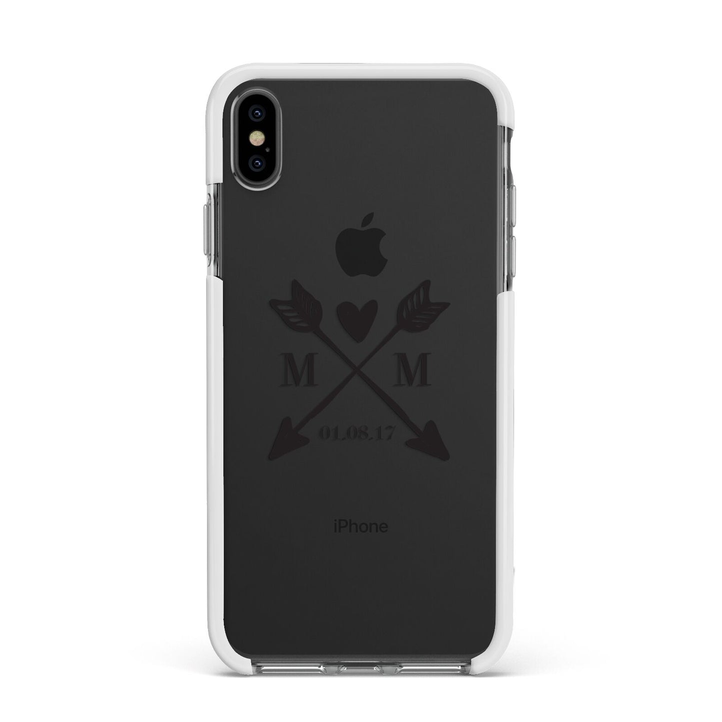 Personalised Black Couples Date Initials Clear Apple iPhone Xs Max Impact Case White Edge on Black Phone