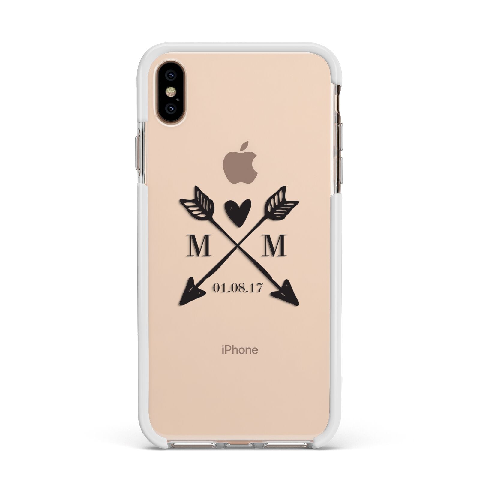 Personalised Black Couples Date Initials Clear Apple iPhone Xs Max Impact Case White Edge on Gold Phone