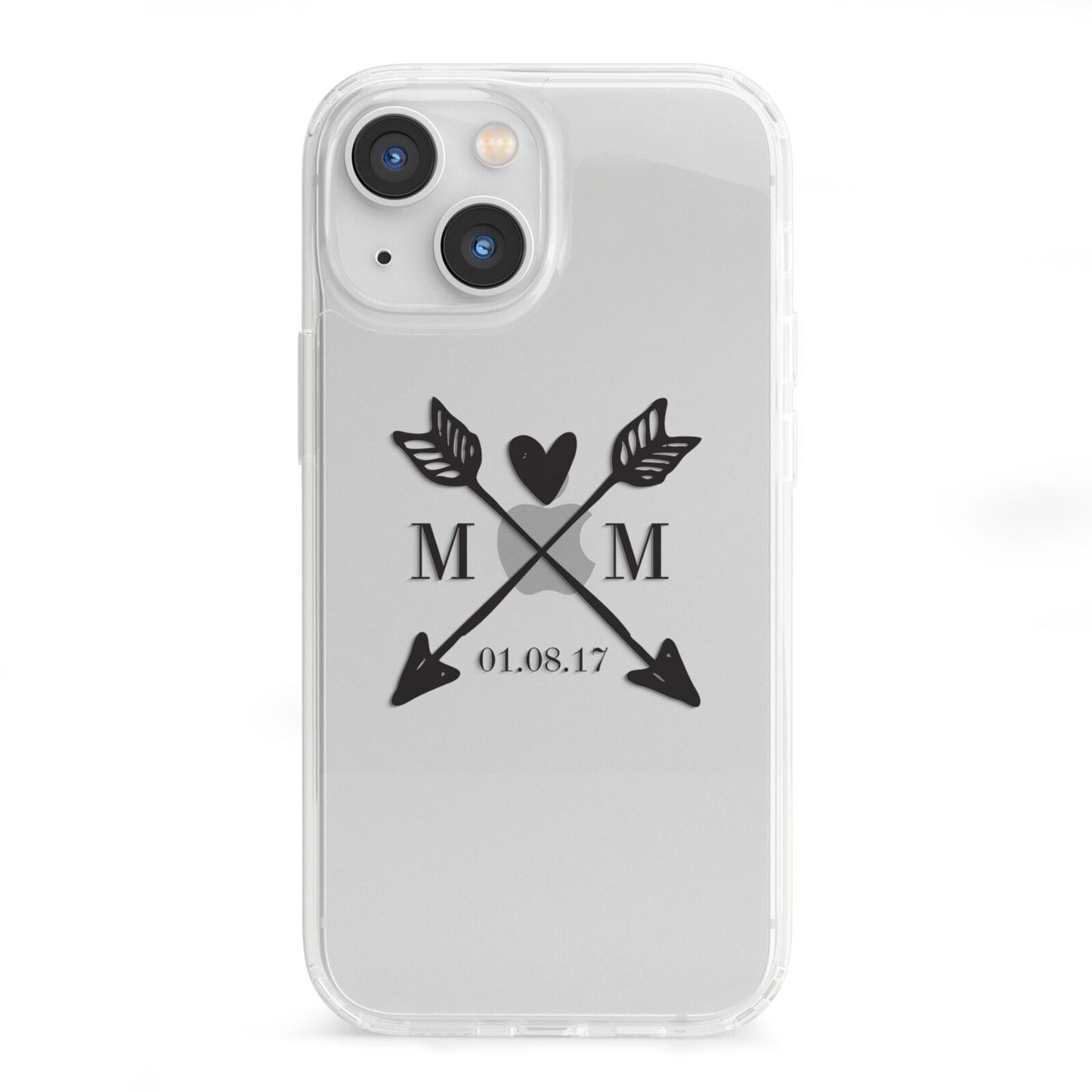 Personalised Black Couples Date Initials Clear iPhone 13 Mini Clear Bumper Case