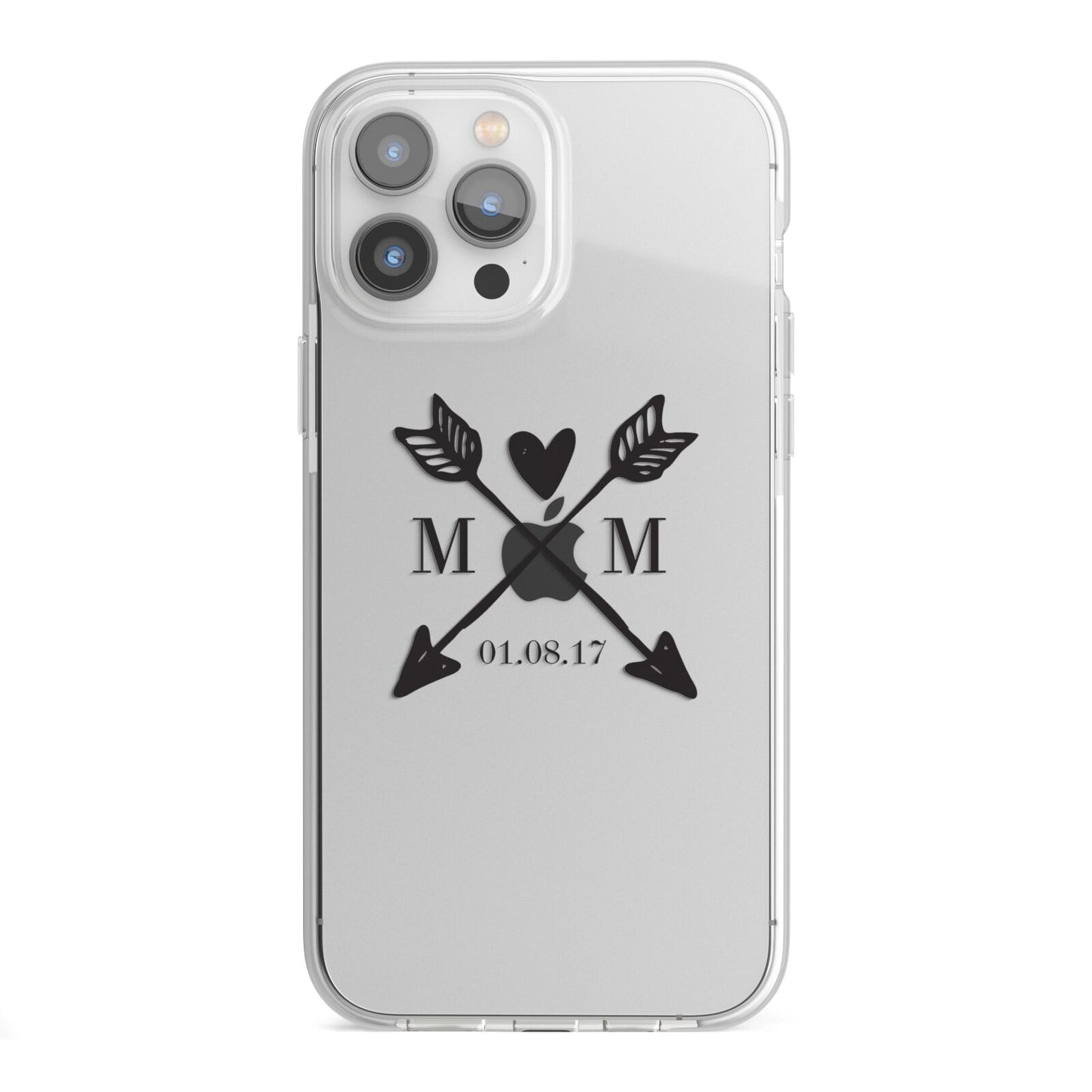 Personalised Black Couples Date Initials Clear iPhone 13 Pro Max TPU Impact Case with White Edges