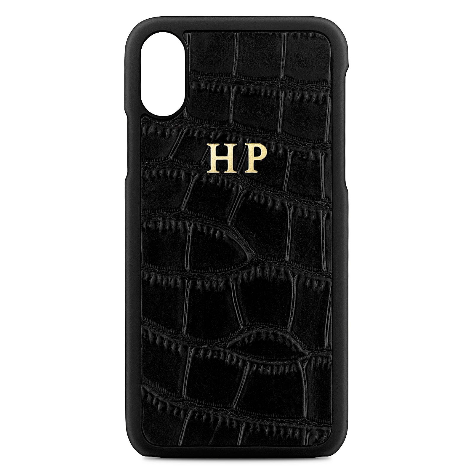 Personalised Black Croc Leather iPhone Case