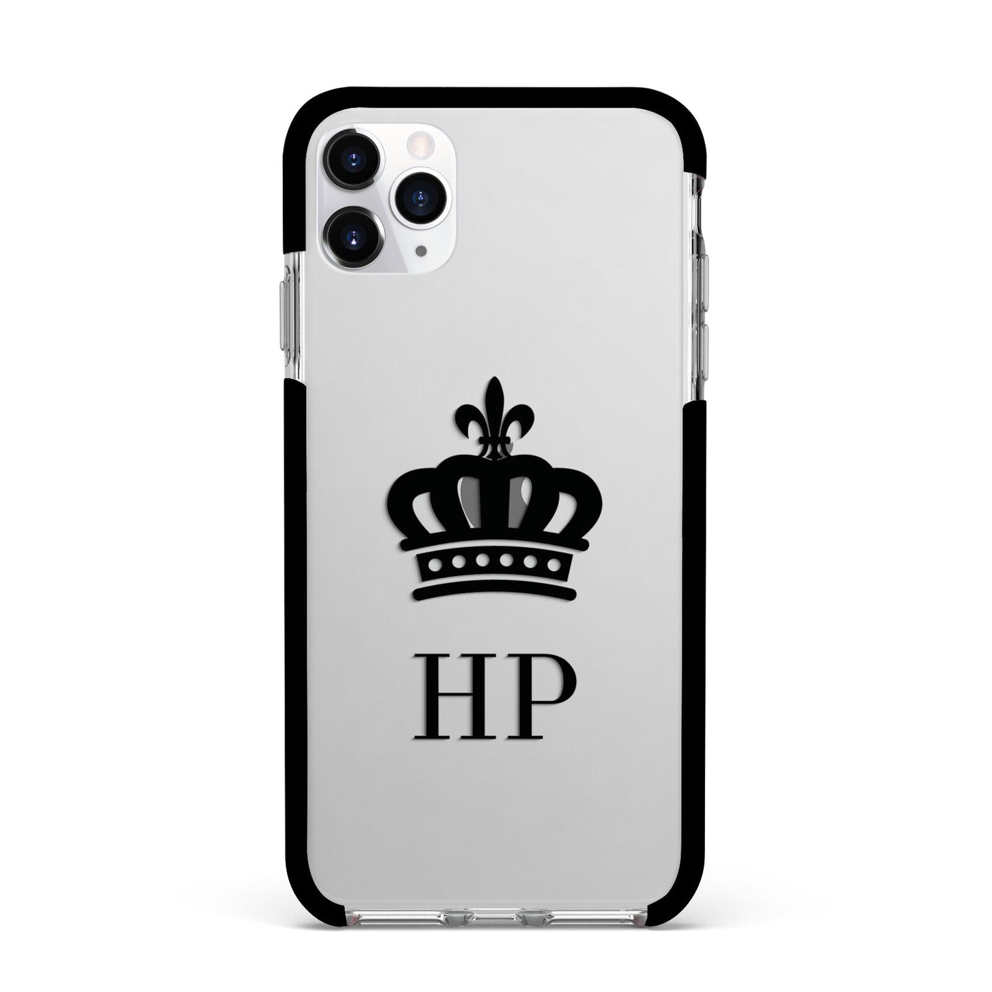 Personalised Black Crown Initials Clear Apple iPhone 11 Pro Max in Silver with Black Impact Case