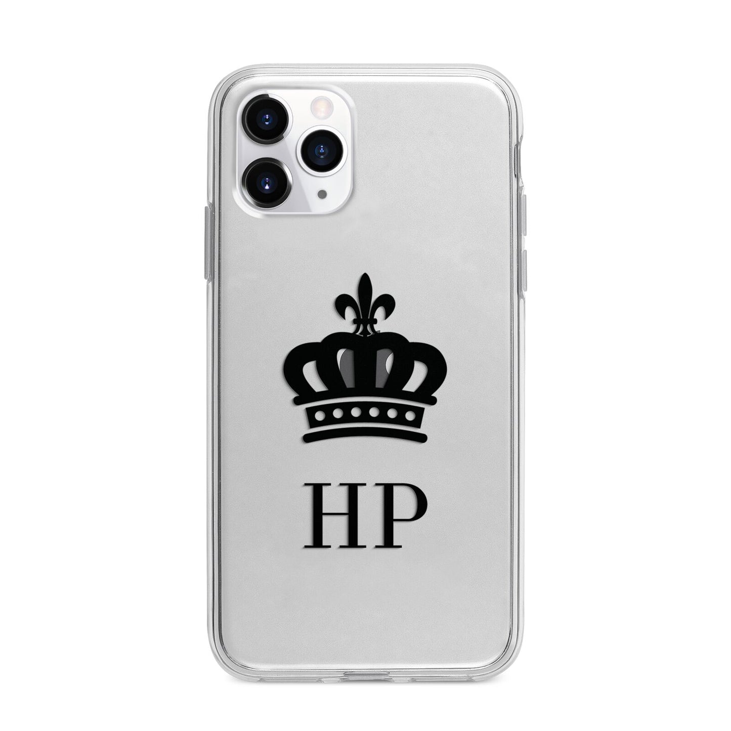 Personalised Black Crown Initials Clear Apple iPhone 11 Pro Max in Silver with Bumper Case