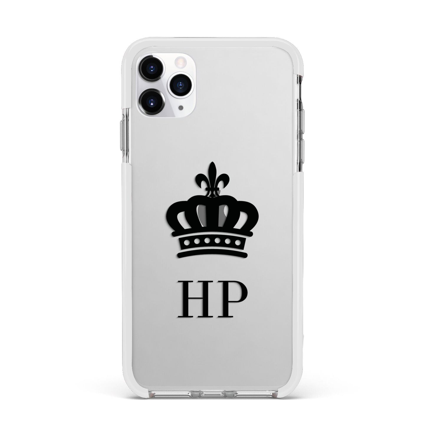 Personalised Black Crown Initials Clear Apple iPhone 11 Pro Max in Silver with White Impact Case