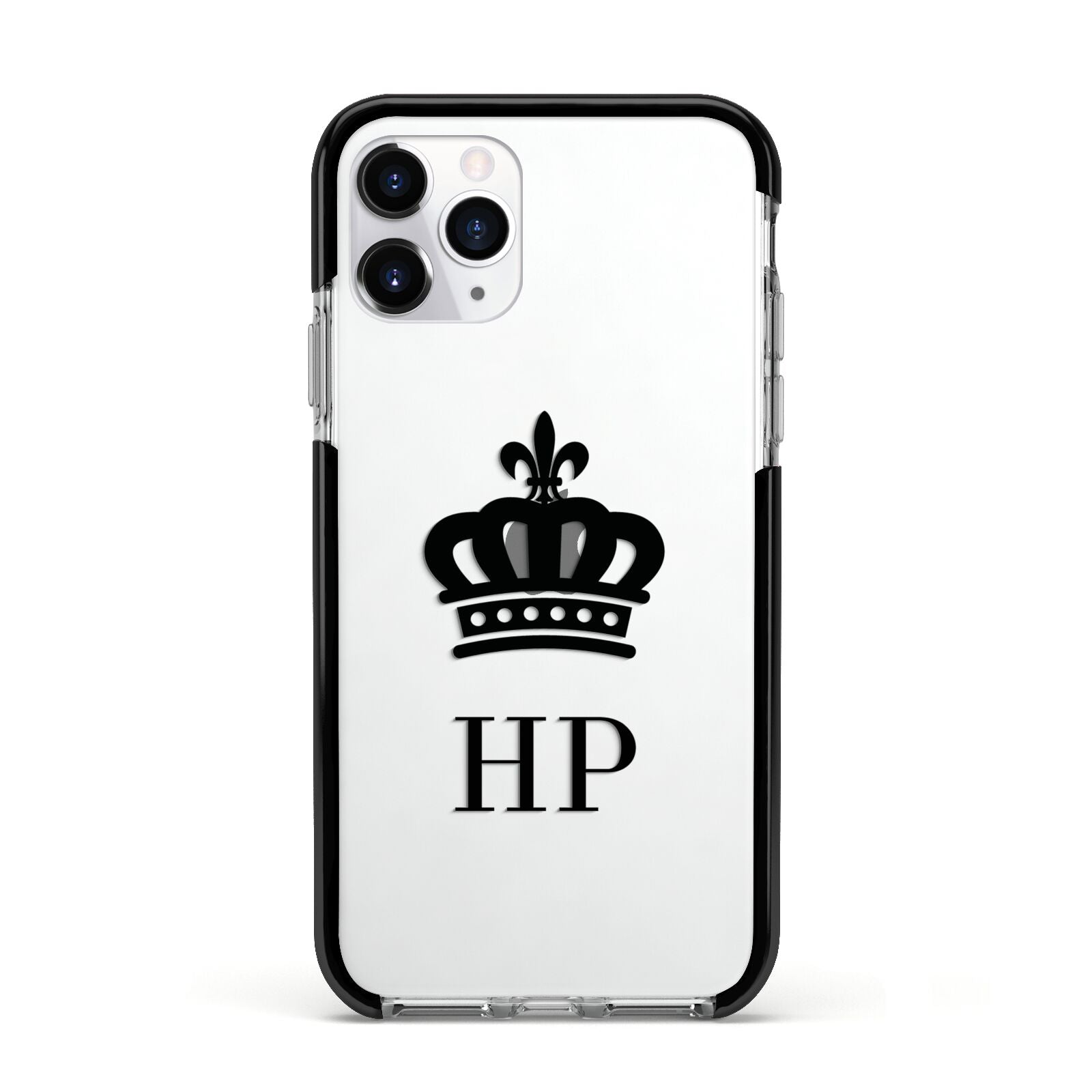 Personalised Black Crown Initials Clear Apple iPhone 11 Pro in Silver with Black Impact Case