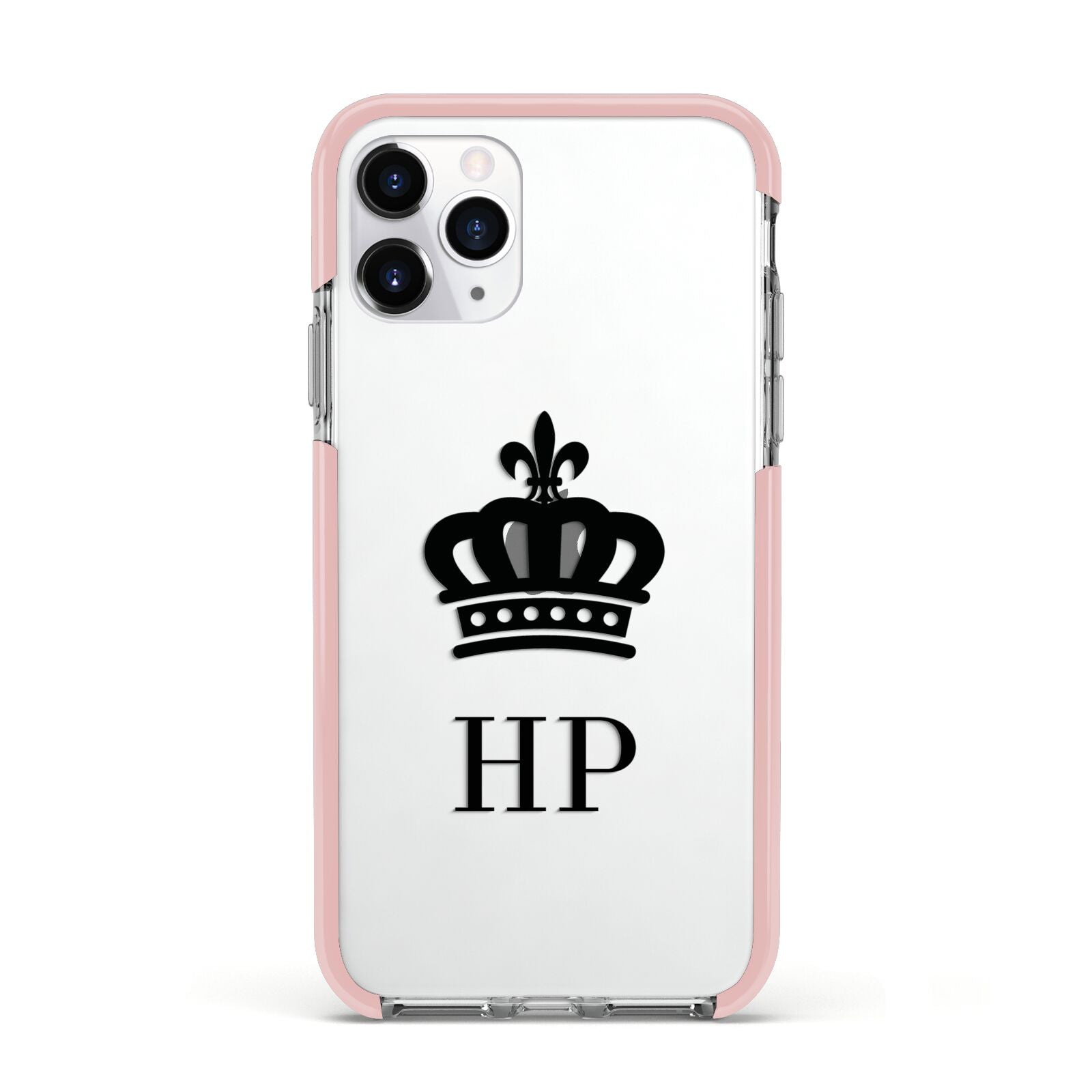 Personalised Black Crown Initials Clear Apple iPhone 11 Pro in Silver with Pink Impact Case