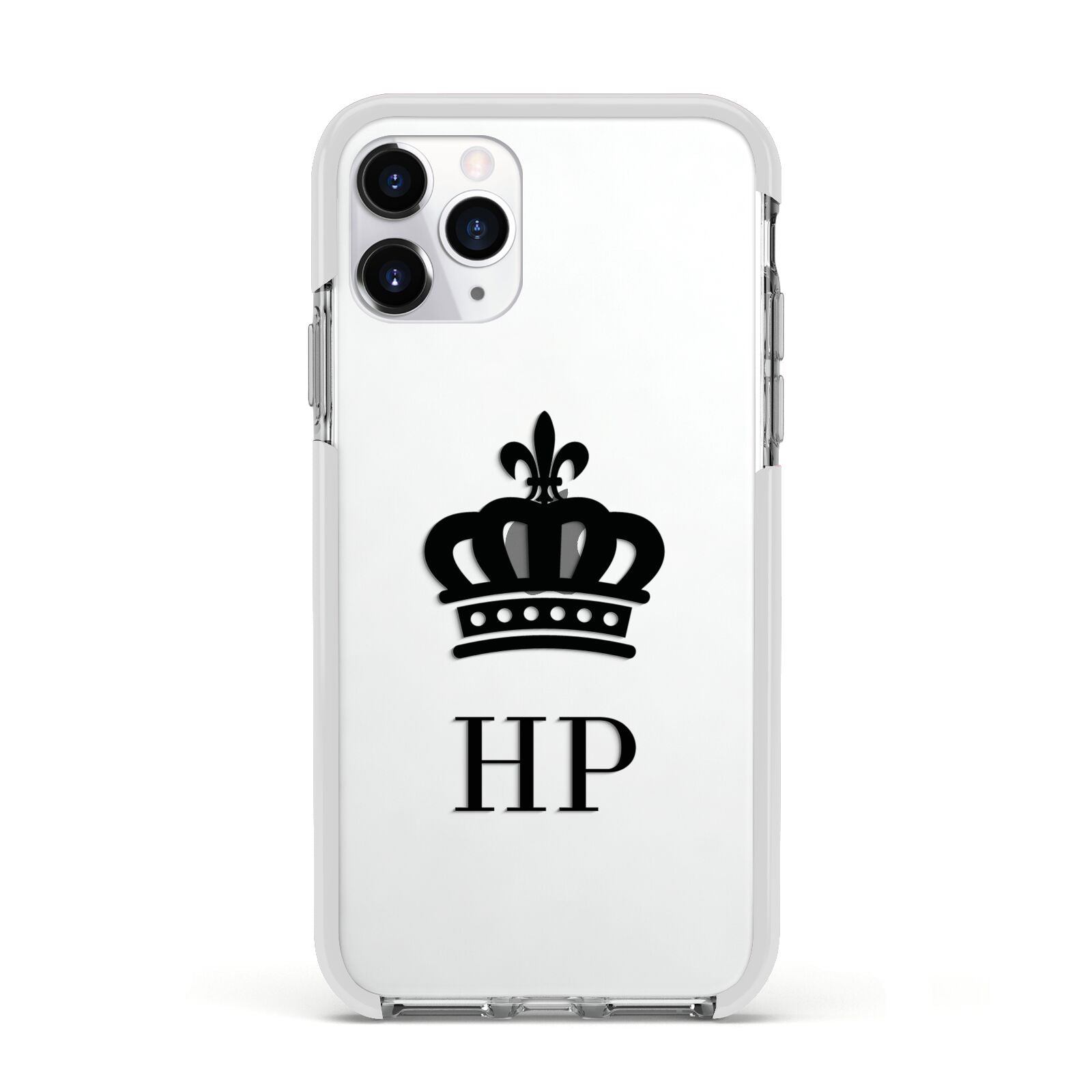 Personalised Black Crown Initials Clear Apple iPhone 11 Pro in Silver with White Impact Case