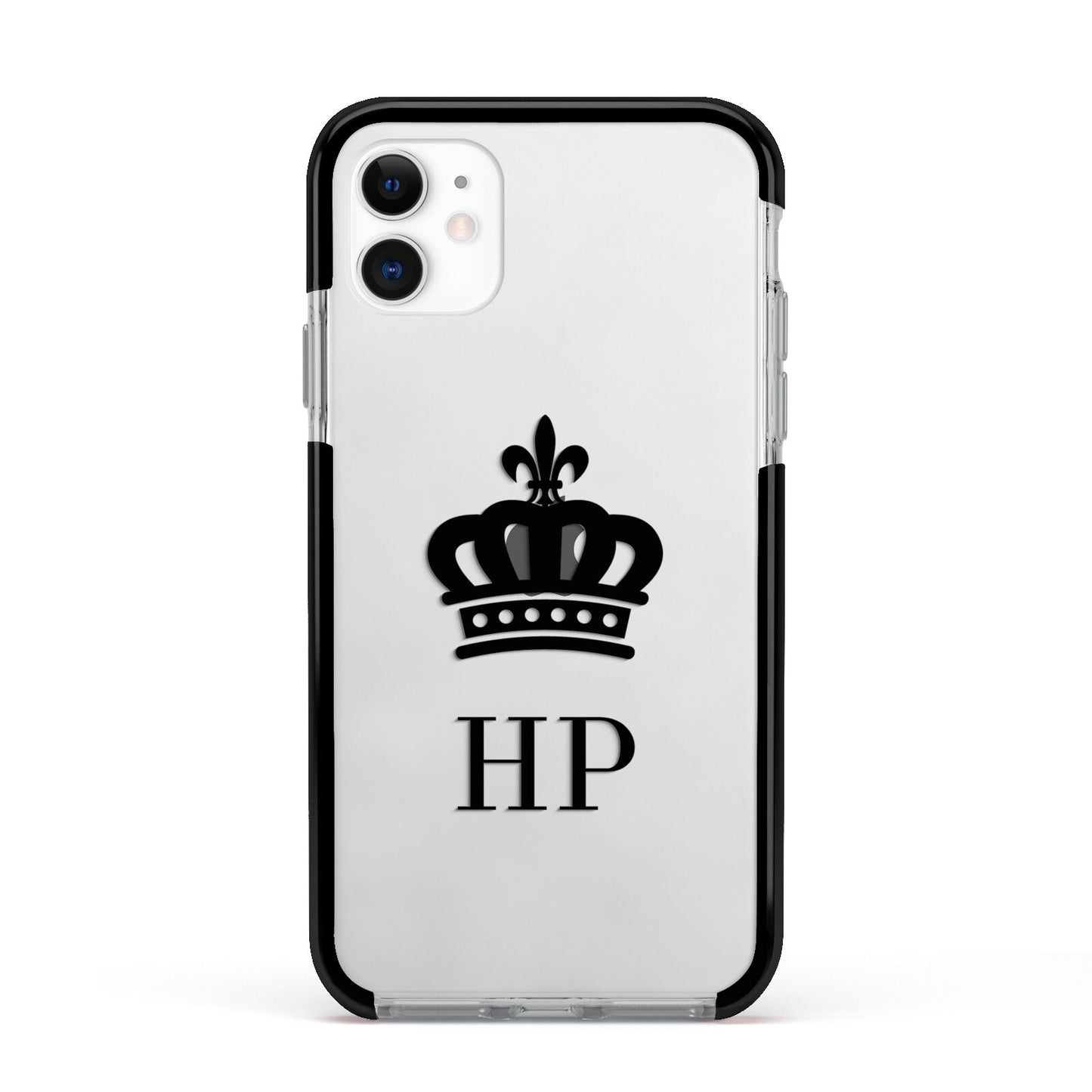 Personalised Black Crown Initials Clear Apple iPhone 11 in White with Black Impact Case