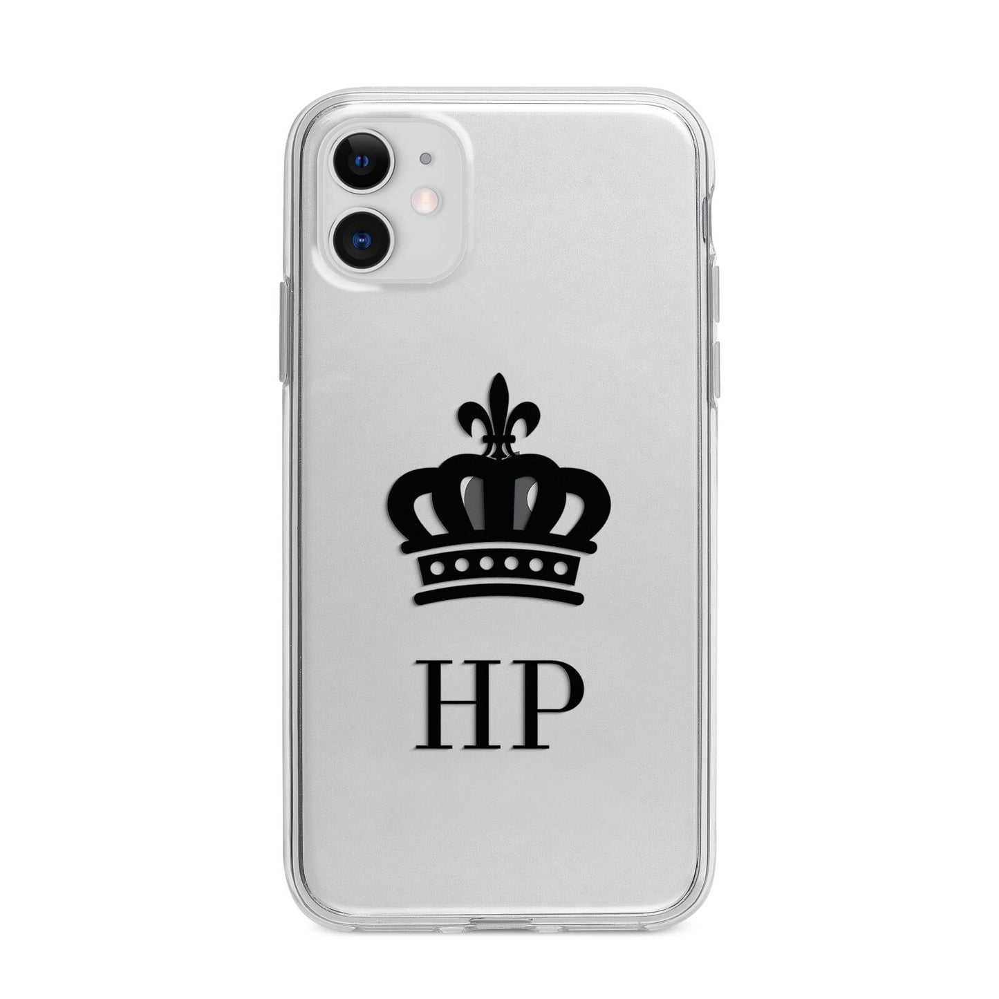 Personalised Black Crown Initials Clear Apple iPhone 11 in White with Bumper Case