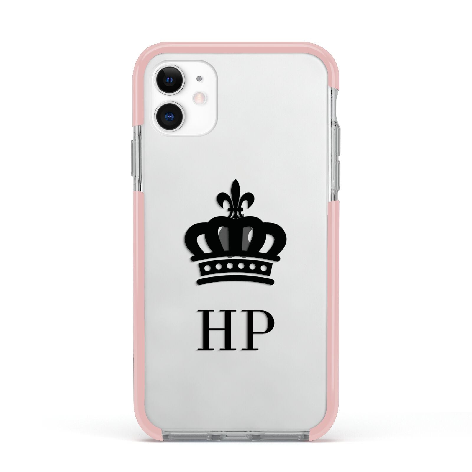 Personalised Black Crown Initials Clear Apple iPhone 11 in White with Pink Impact Case