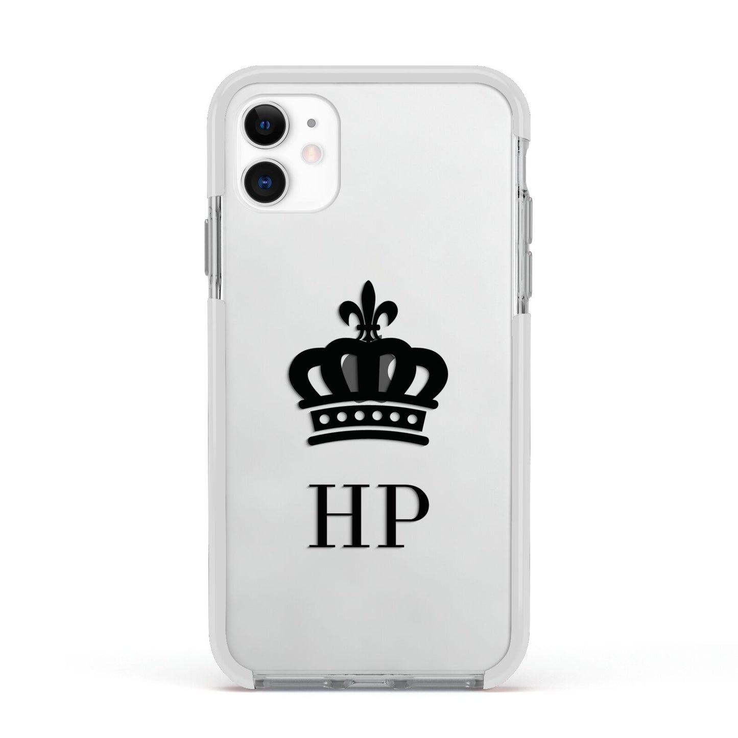 Personalised Black Crown Initials Clear Apple iPhone 11 in White with White Impact Case