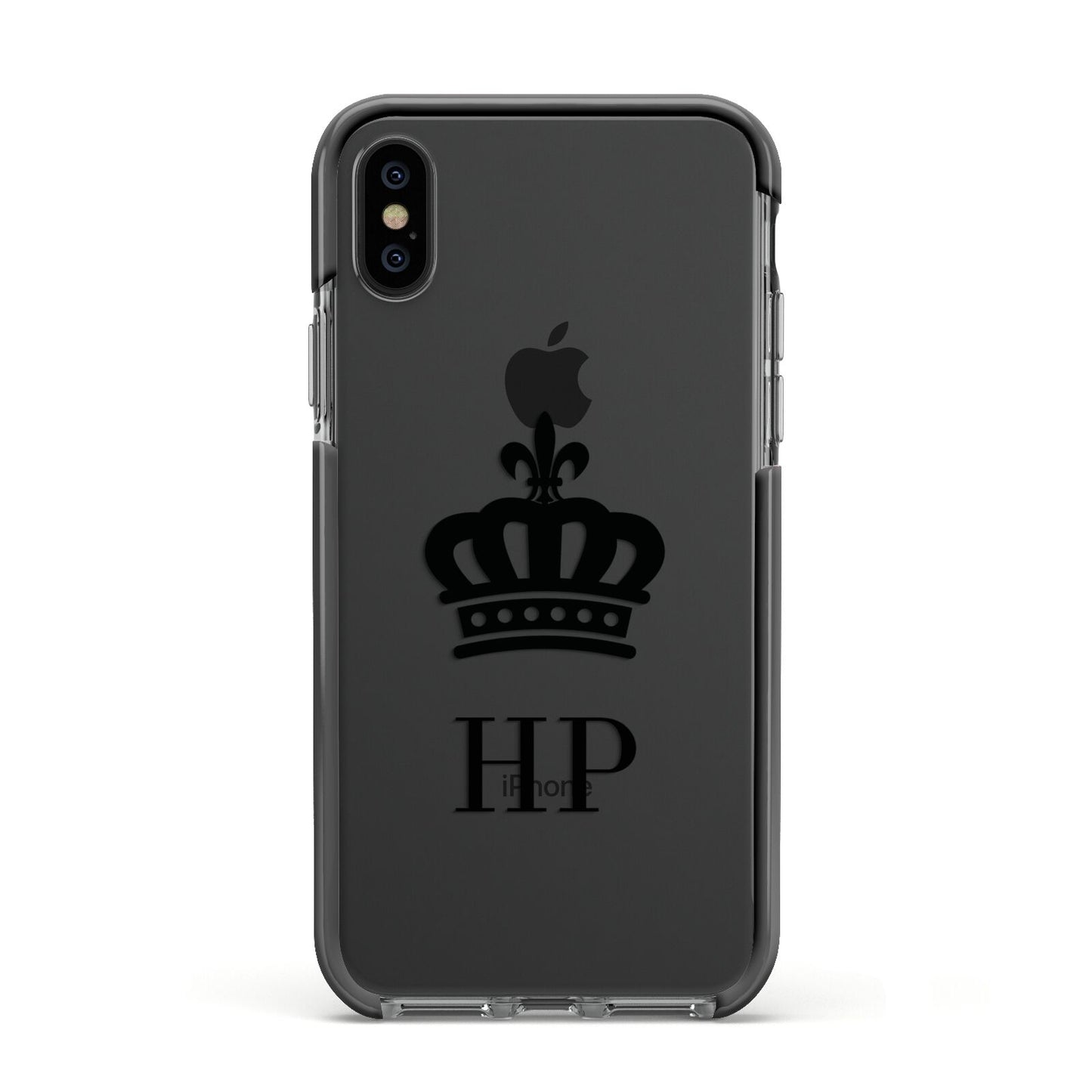 Personalised Black Crown Initials Clear Apple iPhone Xs Impact Case Black Edge on Black Phone