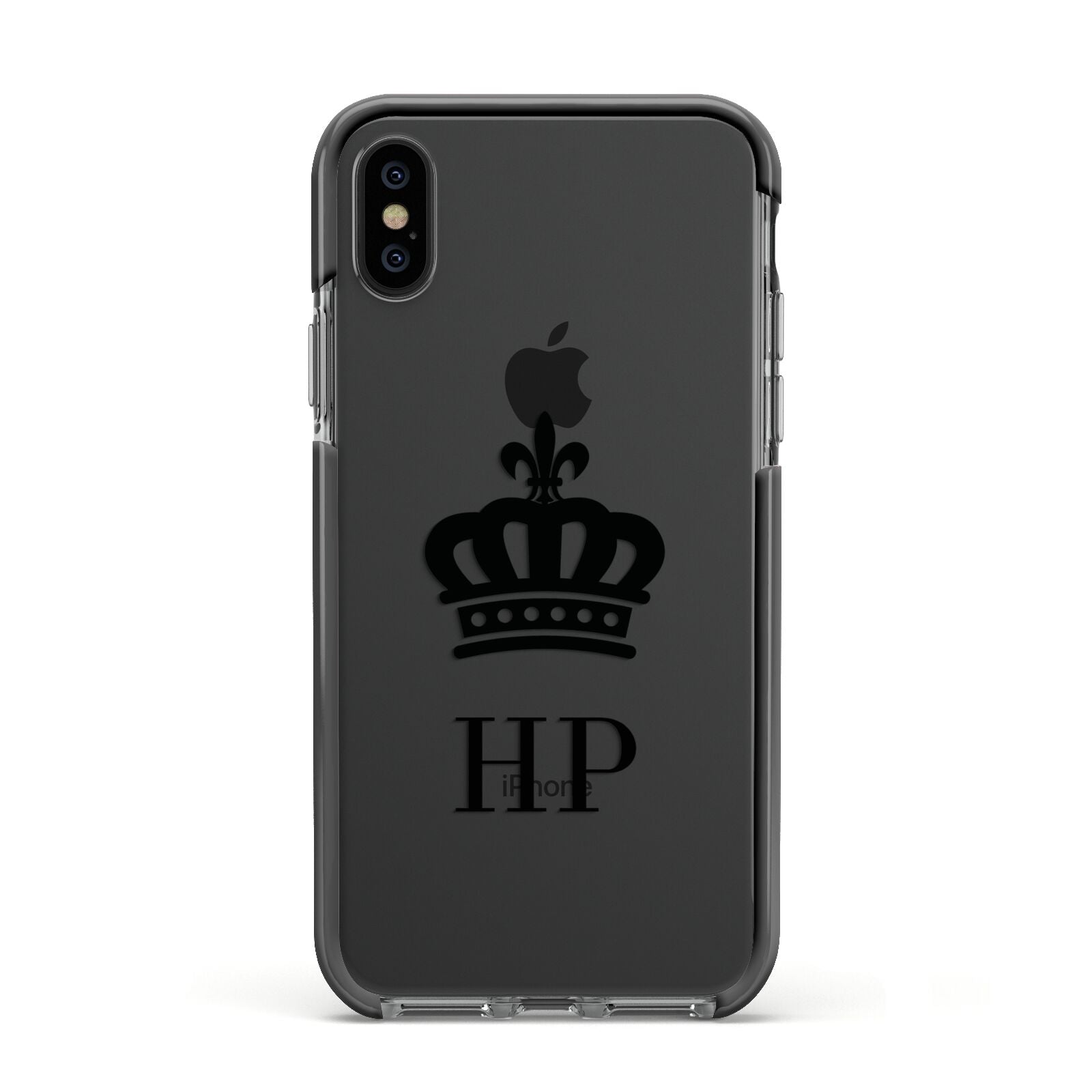 Personalised Black Crown Initials Clear Apple iPhone Xs Impact Case Black Edge on Black Phone