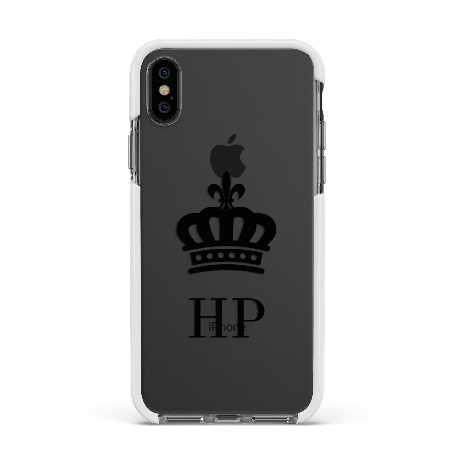 Personalised Black Crown Initials Clear Apple iPhone Xs Impact Case White Edge on Black Phone