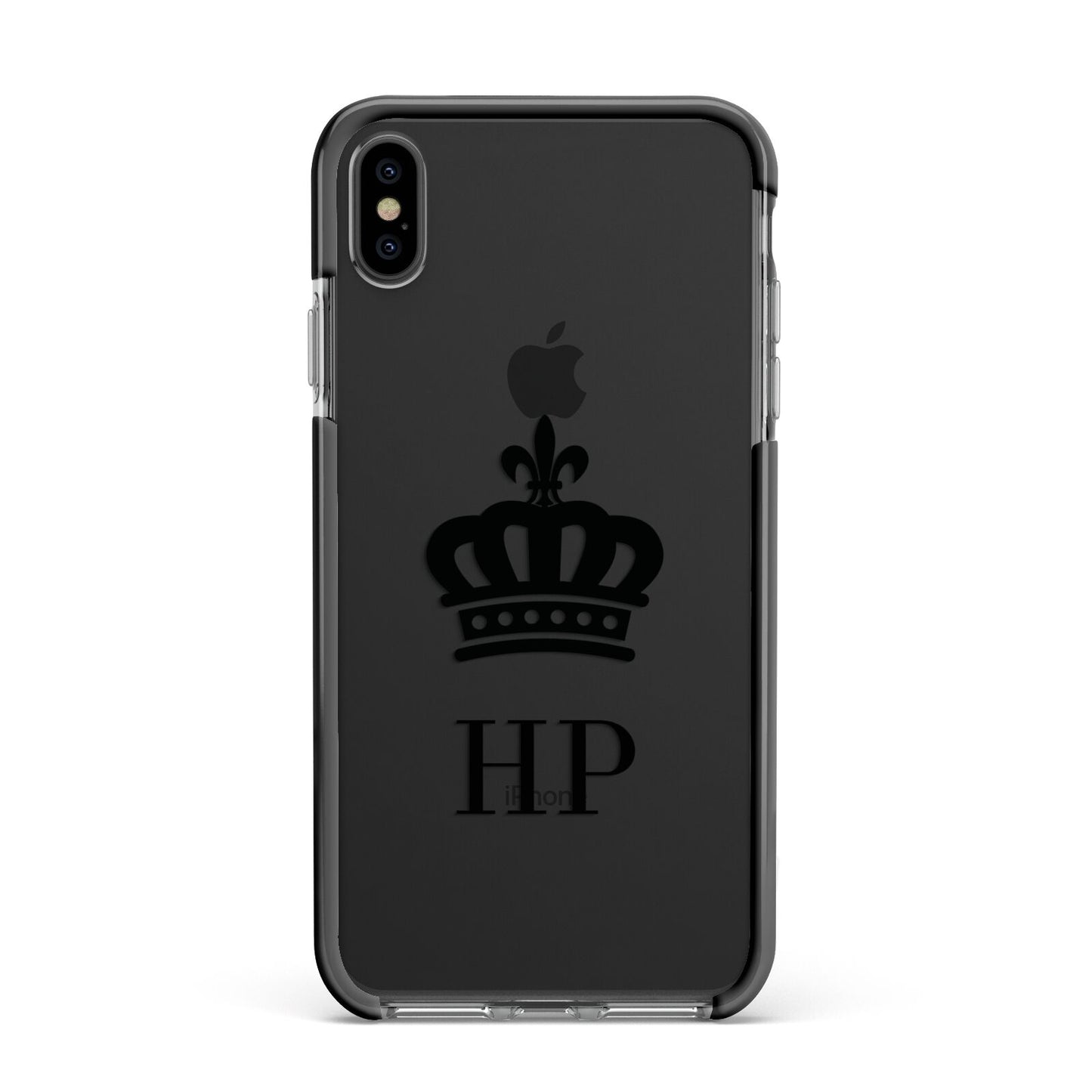 Personalised Black Crown Initials Clear Apple iPhone Xs Max Impact Case Black Edge on Black Phone