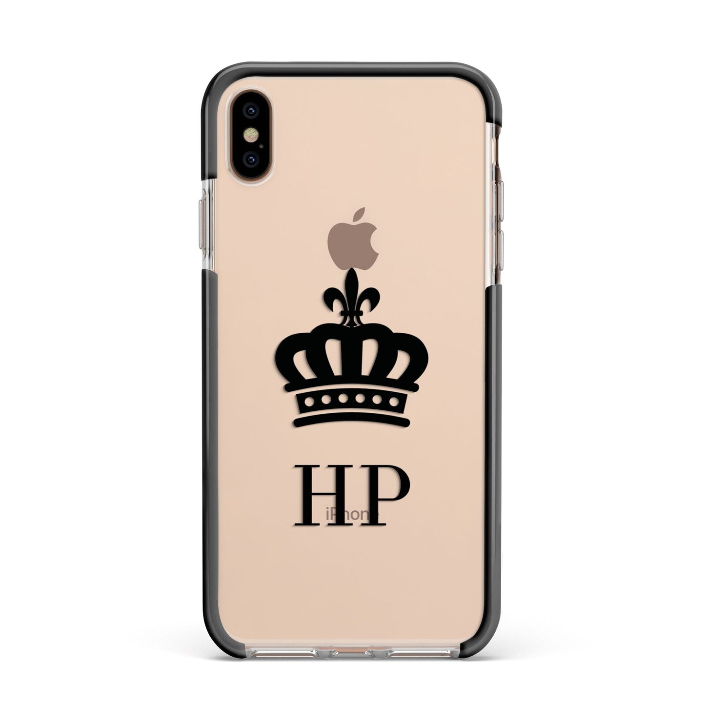 Personalised Black Crown Initials Clear Apple iPhone Xs Max Impact Case Black Edge on Gold Phone