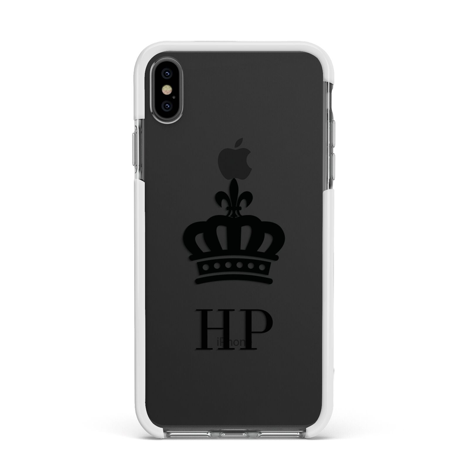 Personalised Black Crown Initials Clear Apple iPhone Xs Max Impact Case White Edge on Black Phone