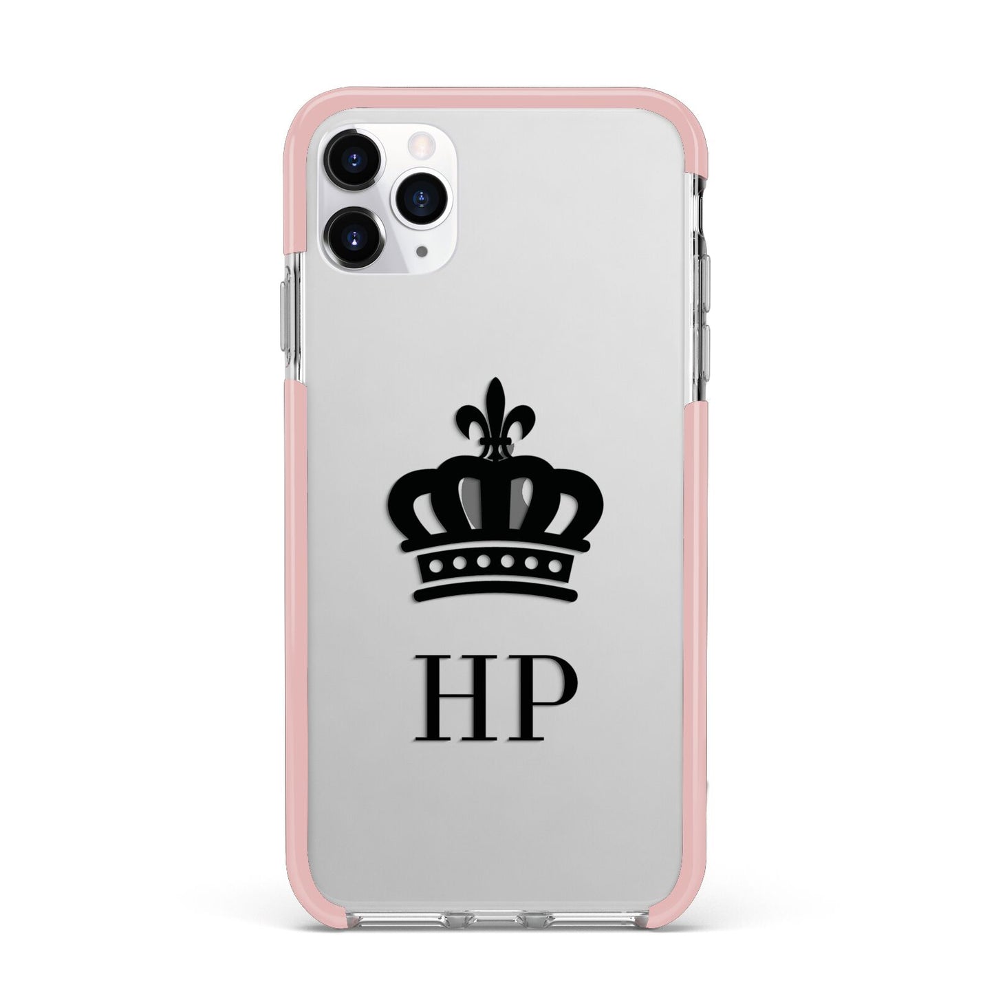 Personalised Black Crown Initials Clear iPhone 11 Pro Max Impact Pink Edge Case