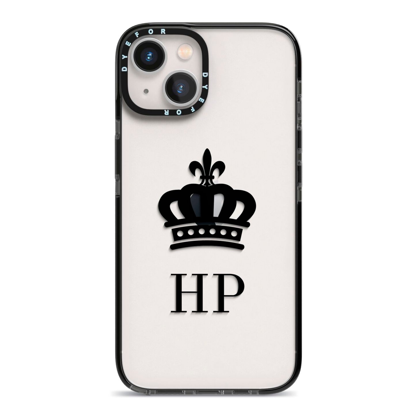 Personalised Black Crown Initials Clear iPhone 13 Black Impact Case on Silver phone