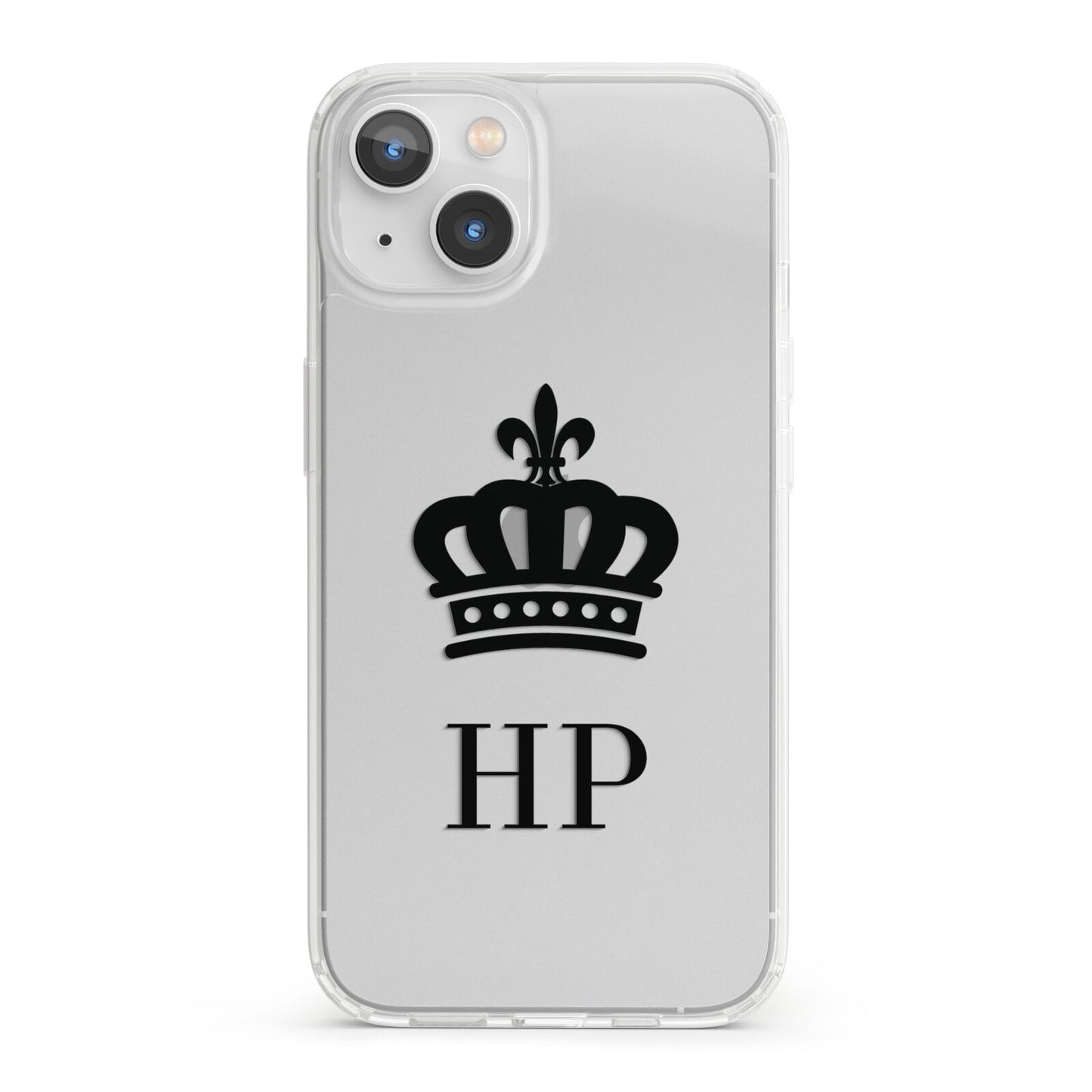 Personalised Black Crown Initials Clear iPhone 13 Clear Bumper Case