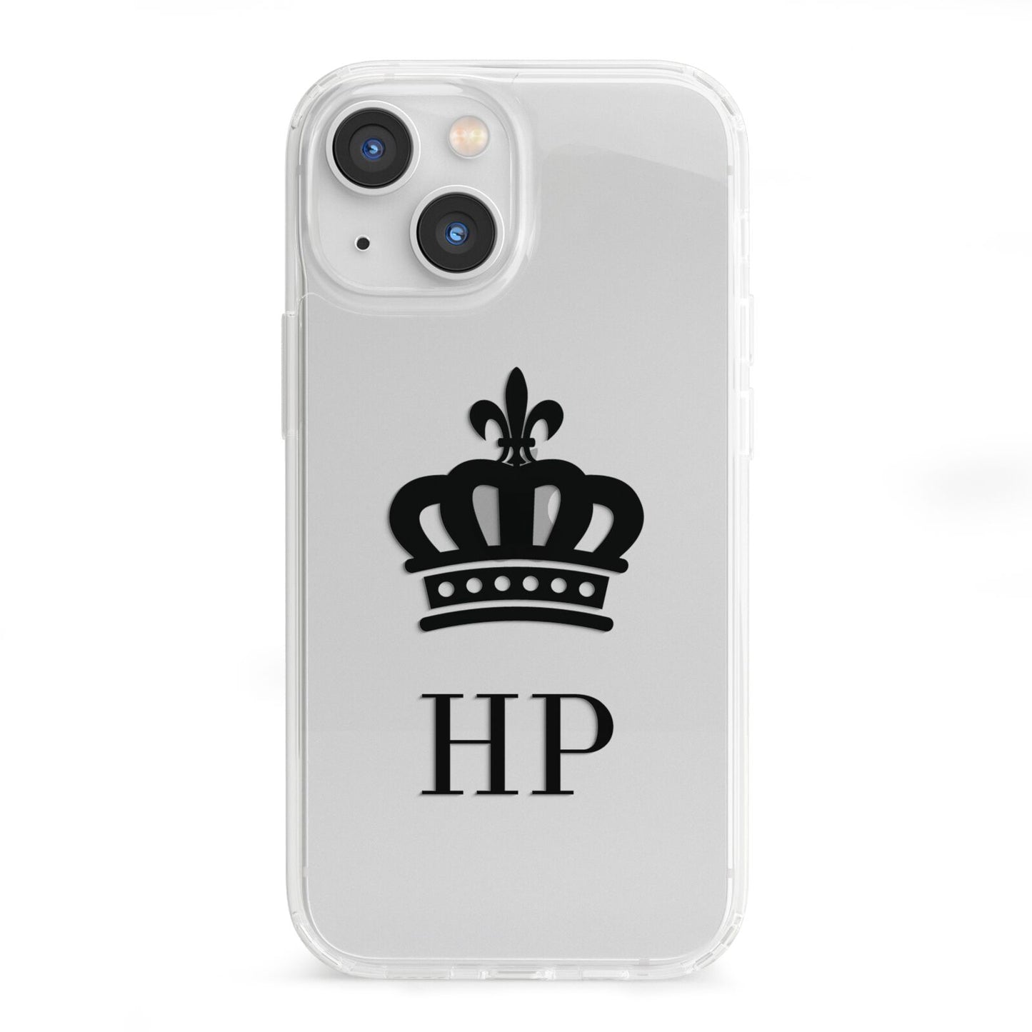 Personalised Black Crown Initials Clear iPhone 13 Mini Clear Bumper Case