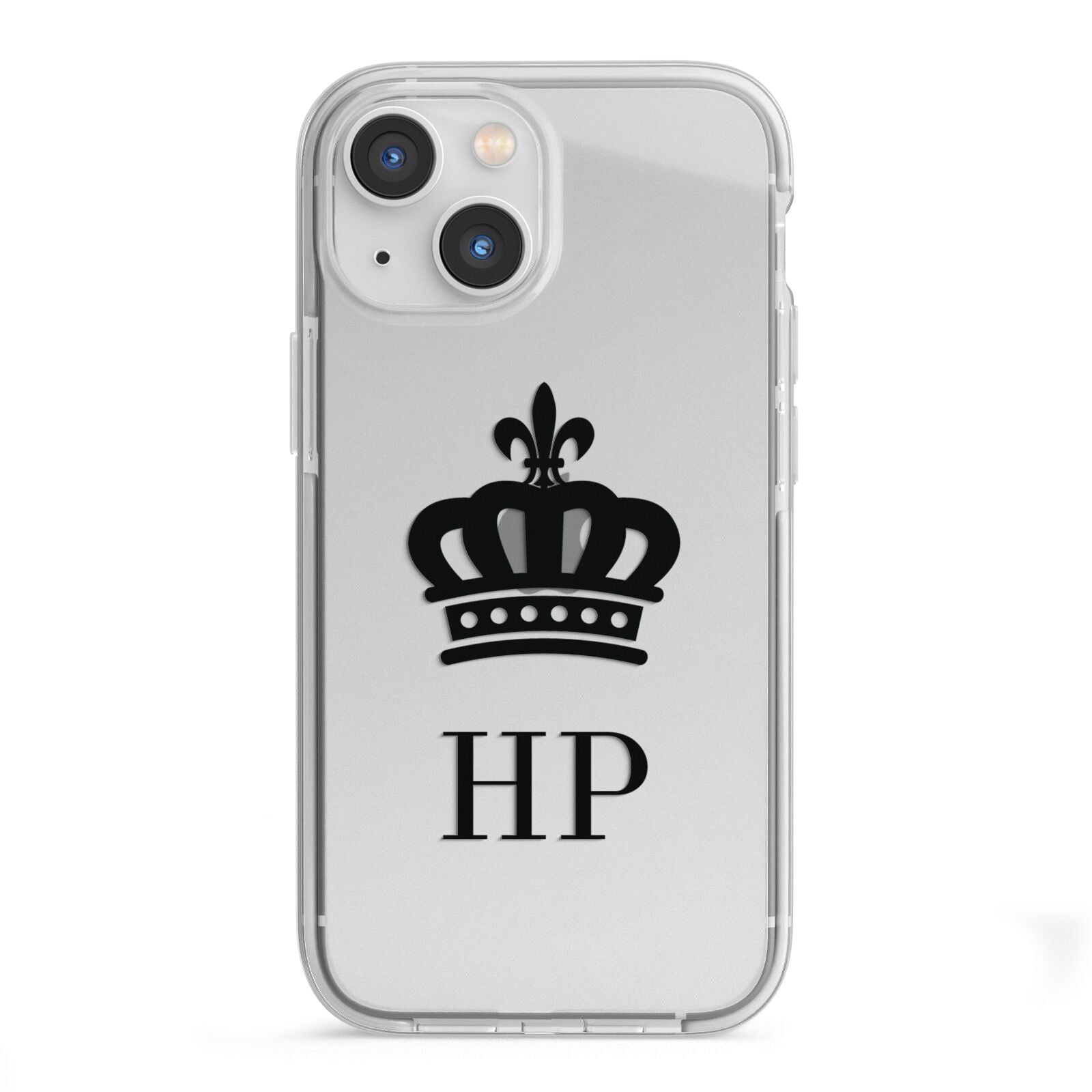 Personalised Black Crown Initials Clear iPhone 13 Mini TPU Impact Case with White Edges