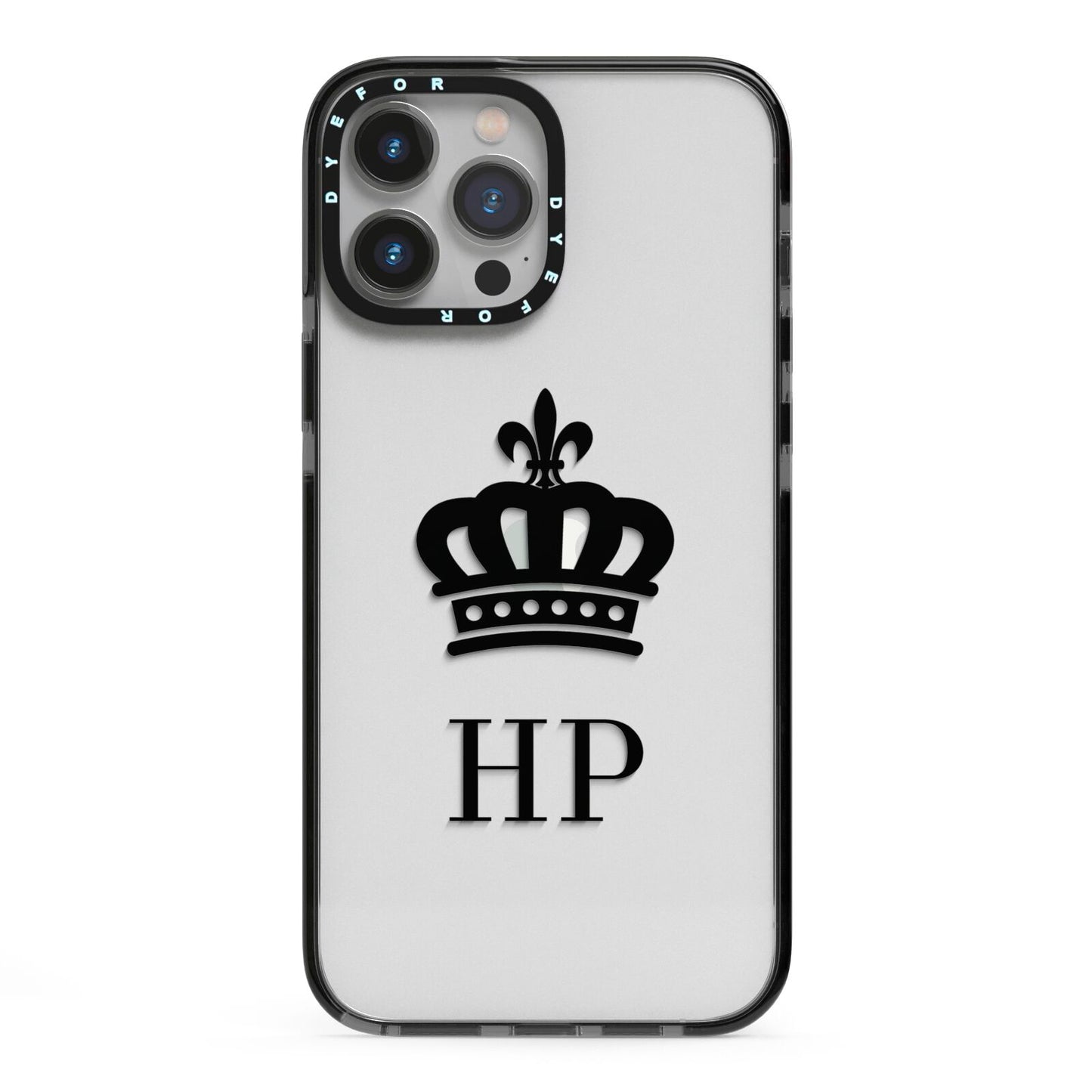 Personalised Black Crown Initials Clear iPhone 13 Pro Max Black Impact Case on Silver phone