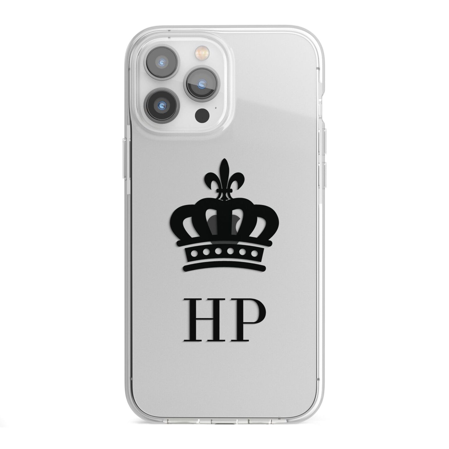 Personalised Black Crown Initials Clear iPhone 13 Pro Max TPU Impact Case with White Edges