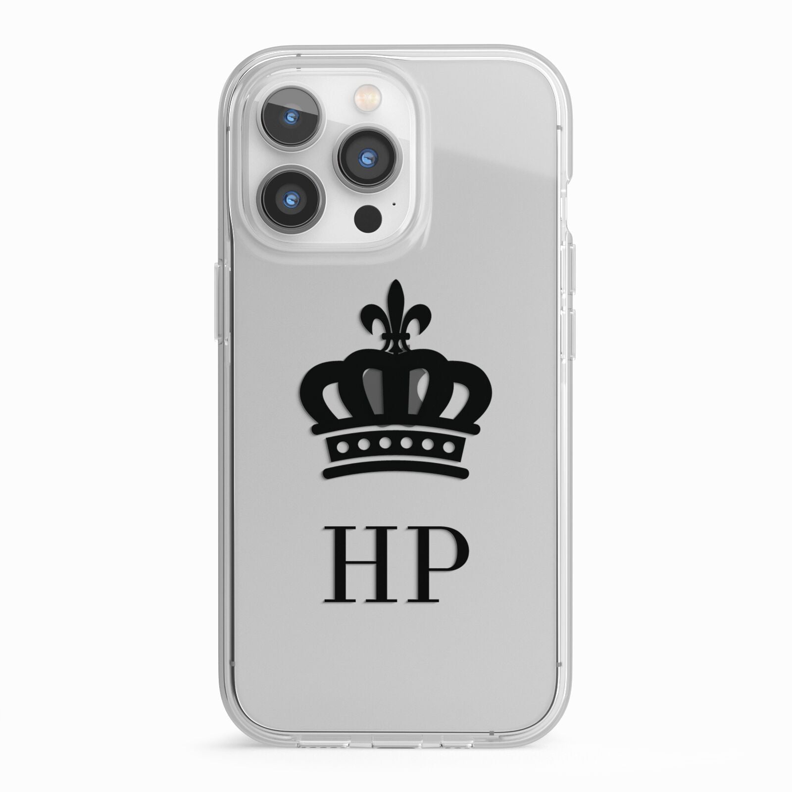 Personalised Black Crown Initials Clear iPhone 13 Pro TPU Impact Case with White Edges