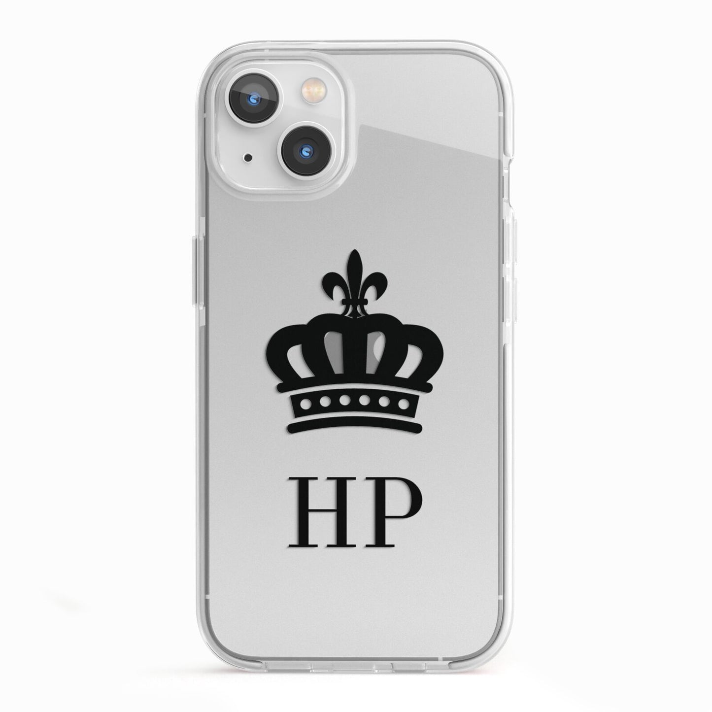 Personalised Black Crown Initials Clear iPhone 13 TPU Impact Case with White Edges