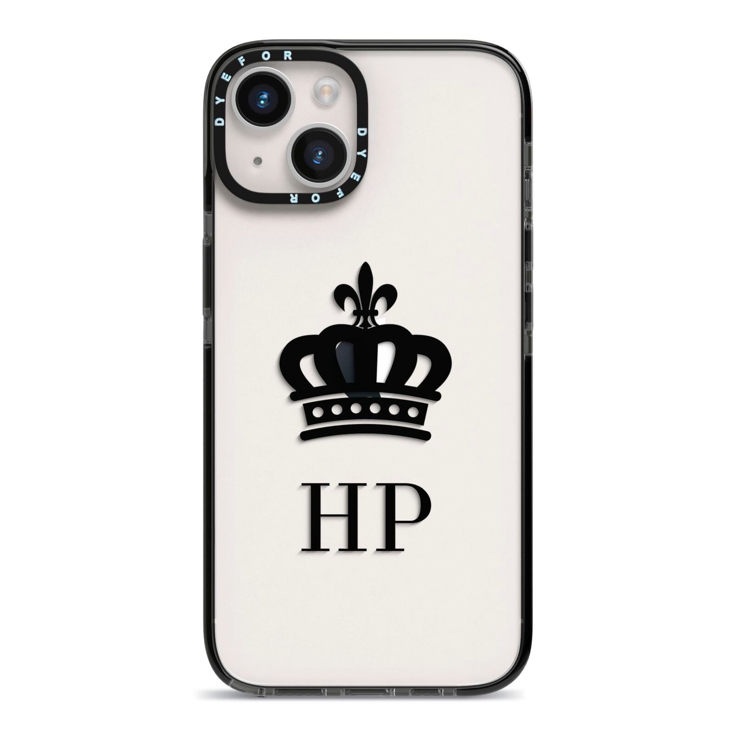 Personalised Black Crown Initials Clear iPhone 14 Black Impact Case on Silver phone