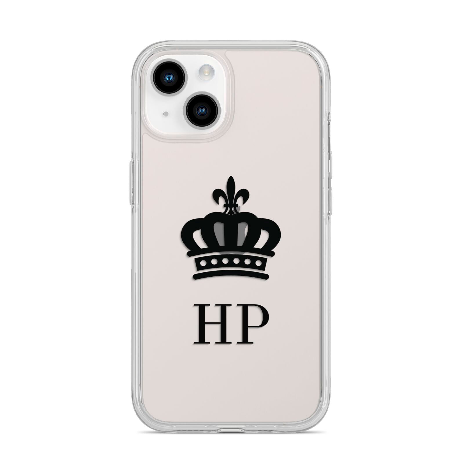 Personalised Black Crown Initials Clear iPhone 14 Clear Tough Case Starlight