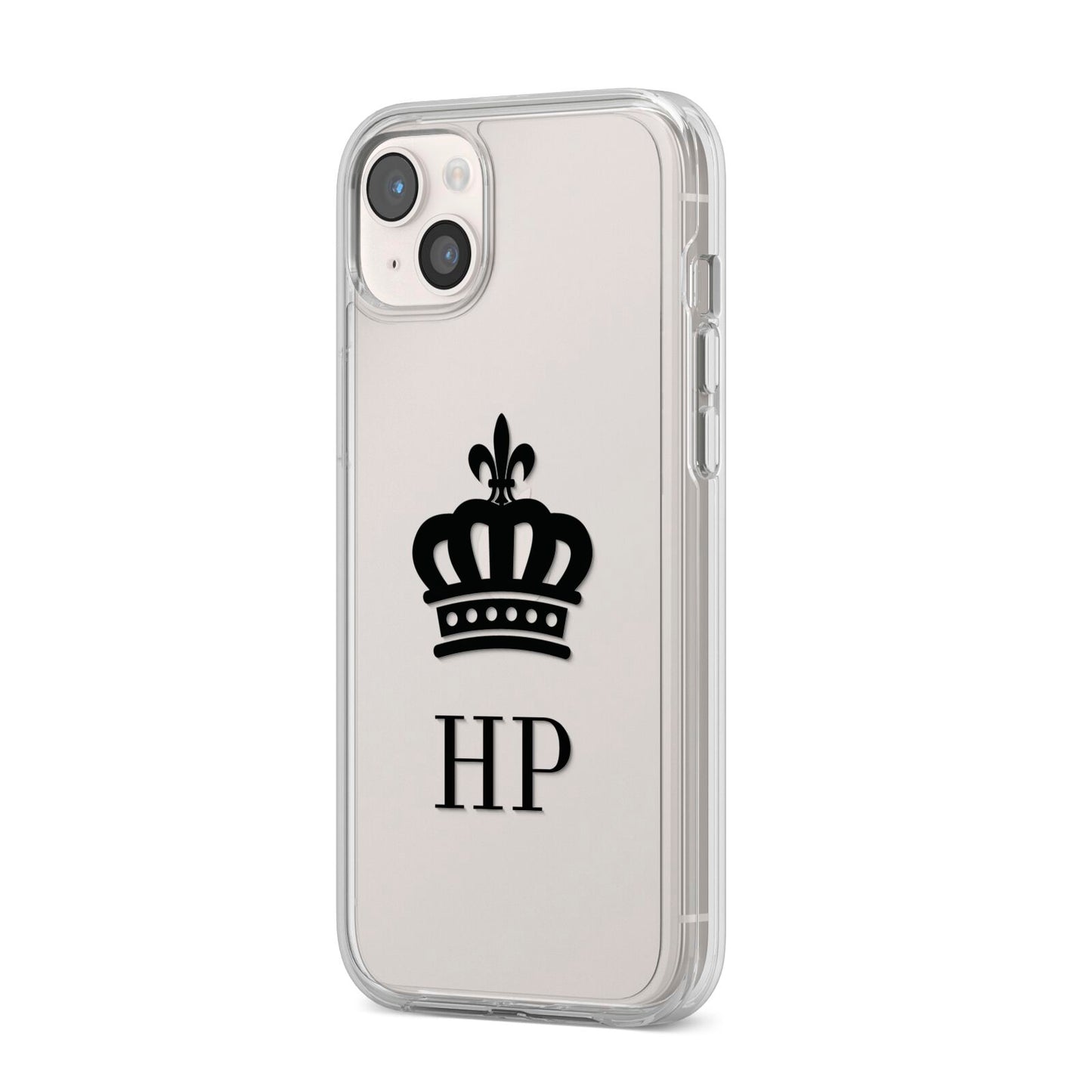 Personalised Black Crown Initials Clear iPhone 14 Plus Clear Tough Case Starlight Angled Image