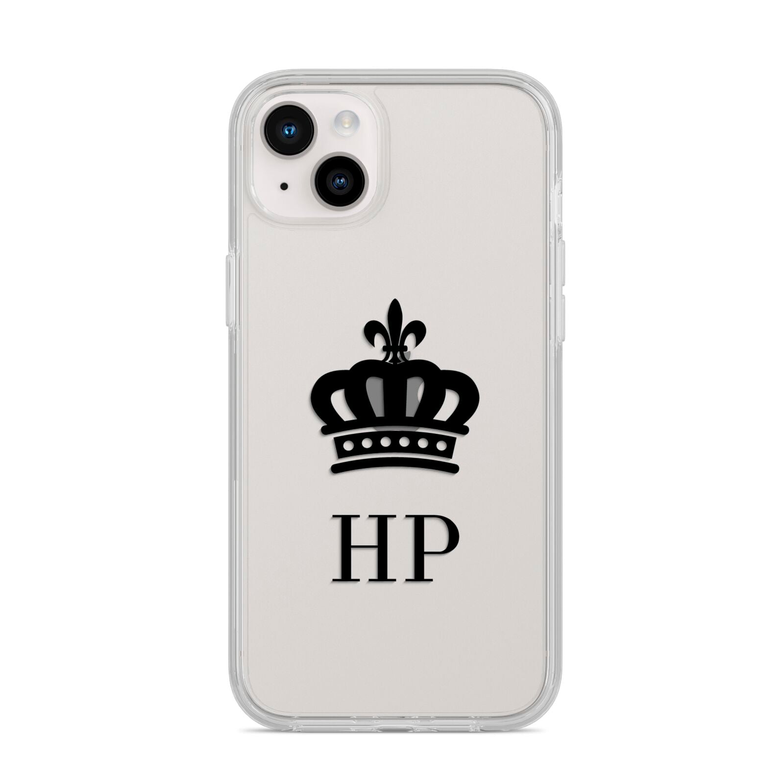 Personalised Black Crown Initials Clear iPhone 14 Plus Clear Tough Case Starlight