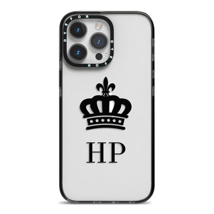 Personalised Black Crown Initials Clear iPhone 14 Pro Max Black Impact Case on Silver phone