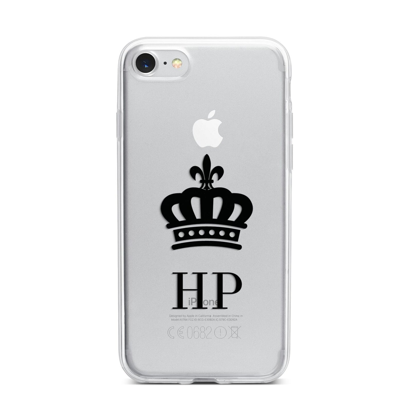 Personalised Black Crown Initials Clear iPhone 7 Bumper Case on Silver iPhone