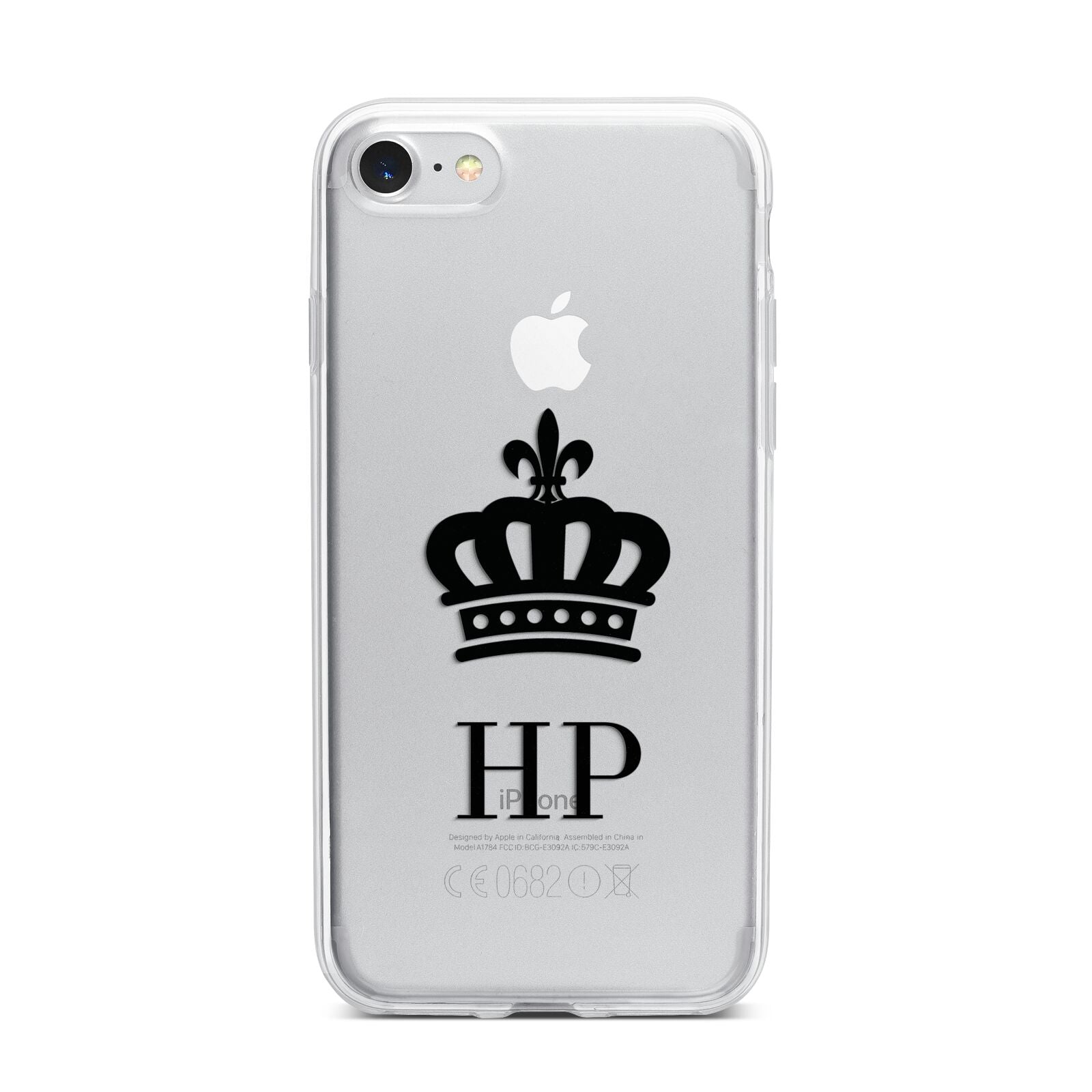 Personalised Black Crown Initials Clear iPhone 7 Bumper Case on Silver iPhone