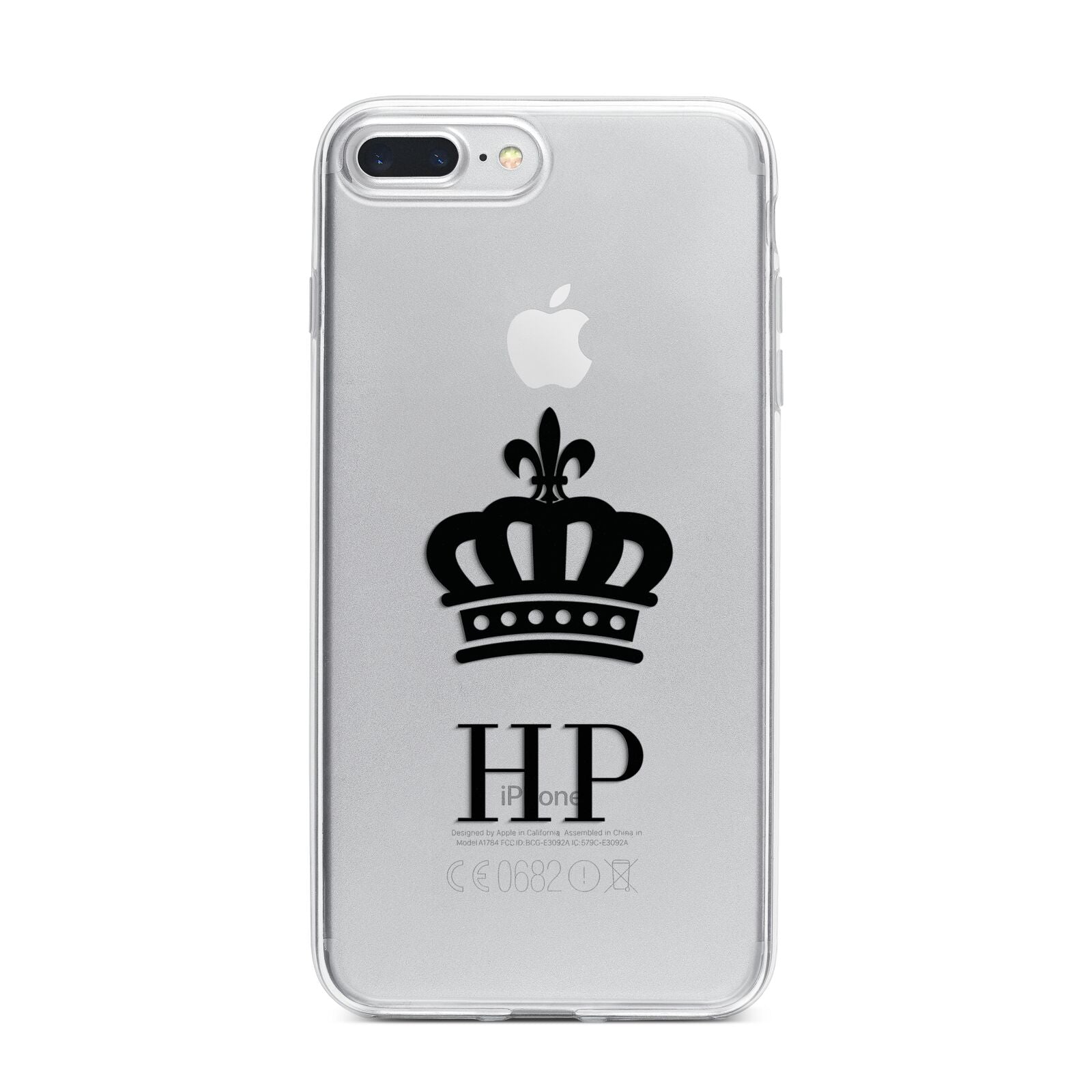 Personalised Black Crown Initials Clear iPhone 7 Plus Bumper Case on Silver iPhone