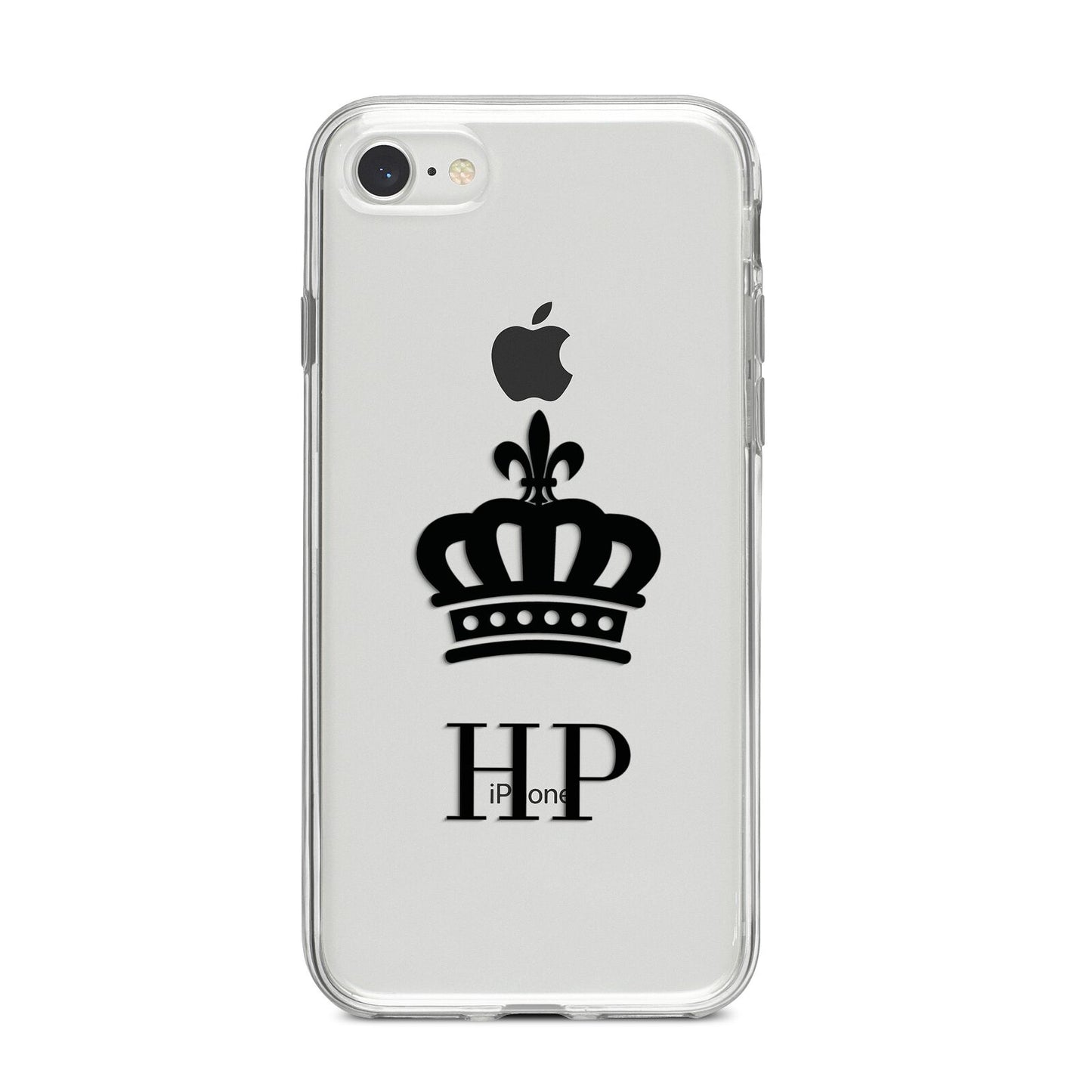 Personalised Black Crown Initials Clear iPhone 8 Bumper Case on Silver iPhone