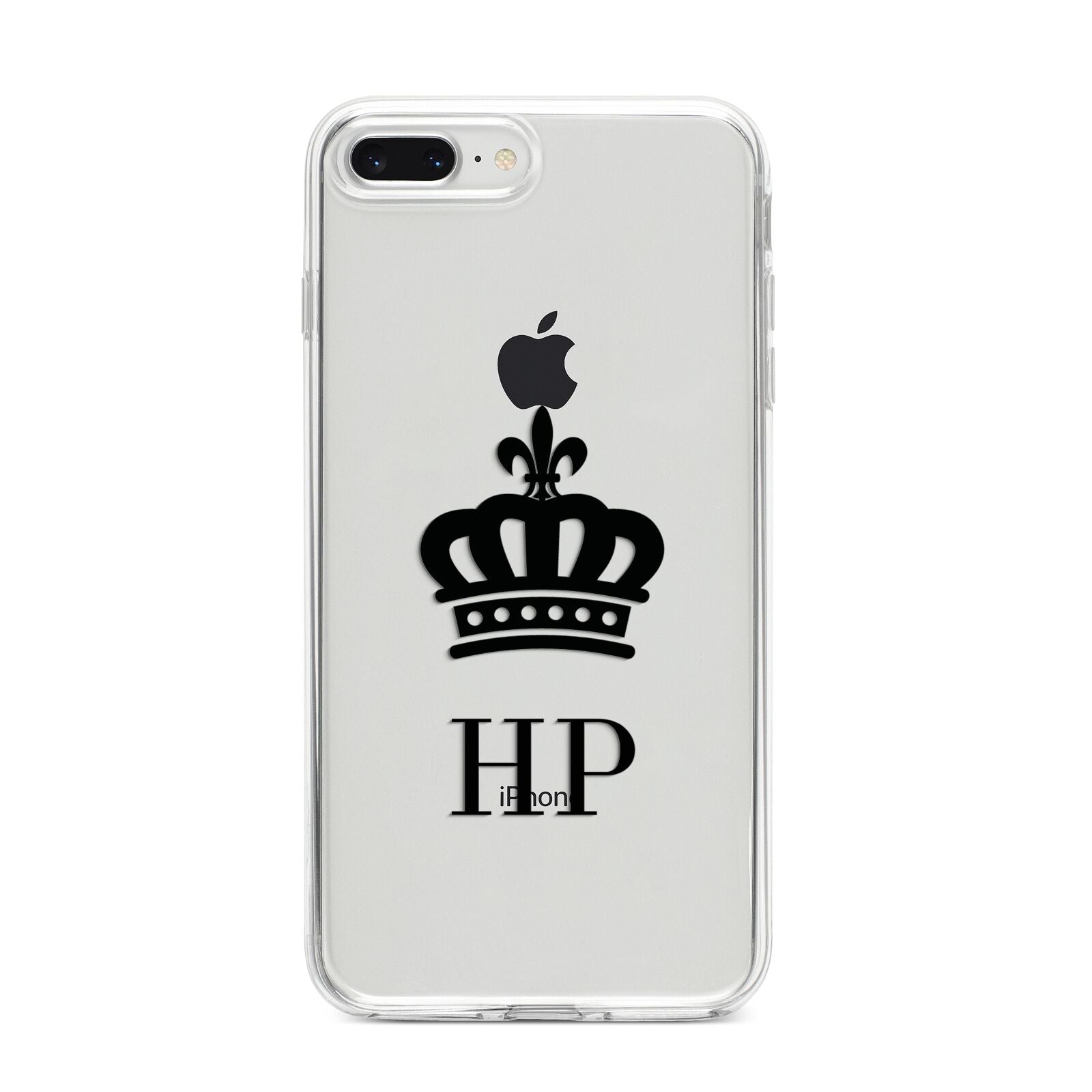 Personalised Black Crown Initials Clear iPhone 8 Plus Bumper Case on Silver iPhone