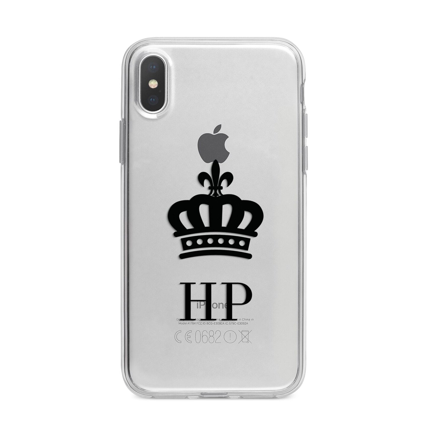 Personalised Black Crown Initials Clear iPhone X Bumper Case on Silver iPhone Alternative Image 1