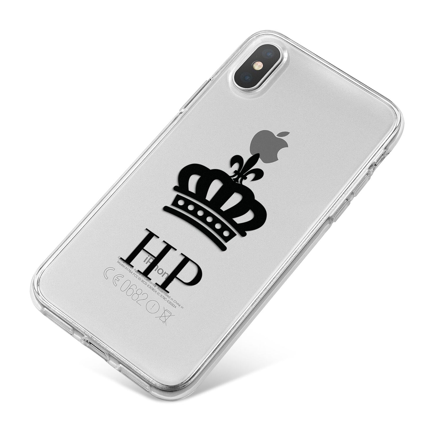 Personalised Black Crown Initials Clear iPhone X Bumper Case on Silver iPhone