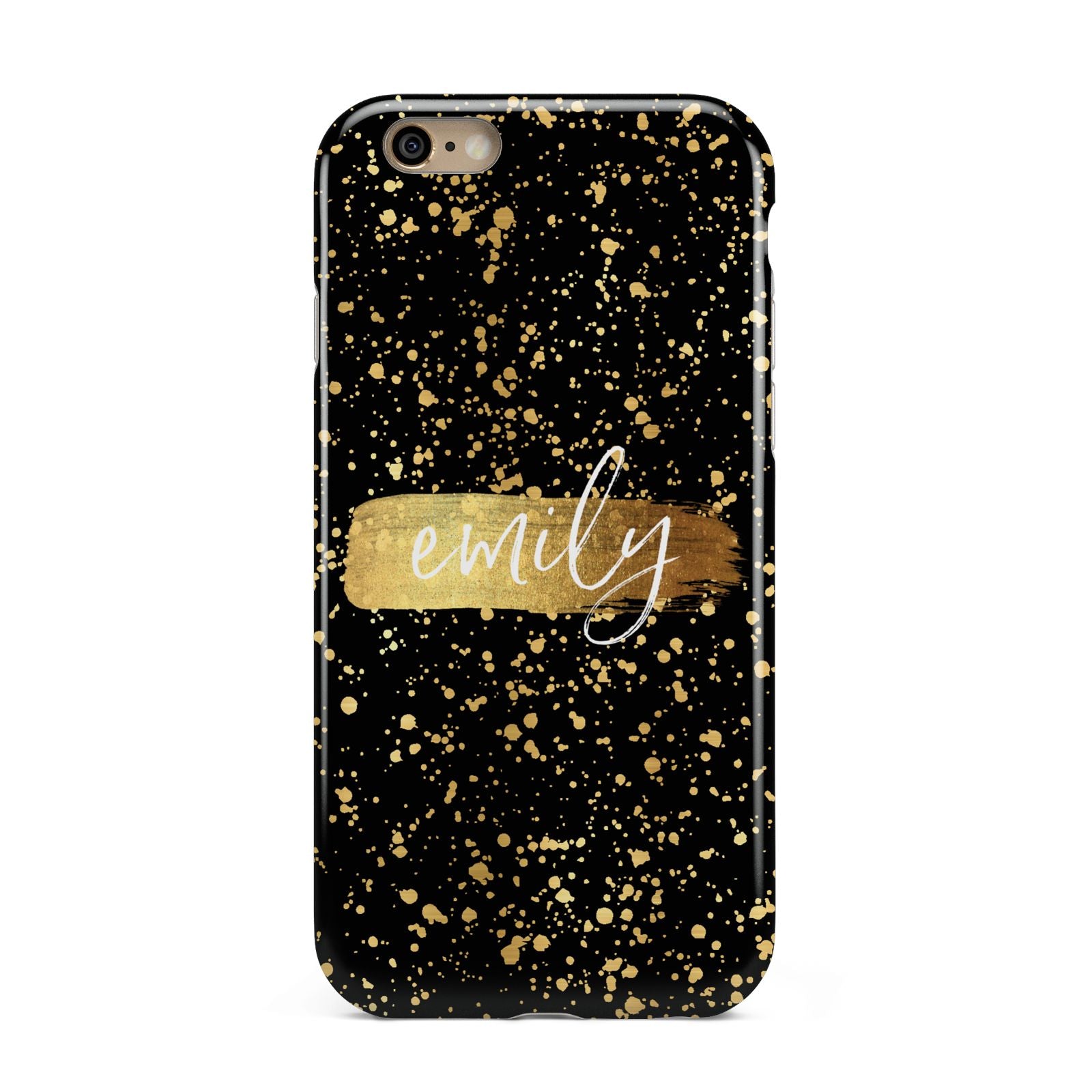 Personalised Black Gold Ink Splat Name Apple iPhone 6 3D Tough Case