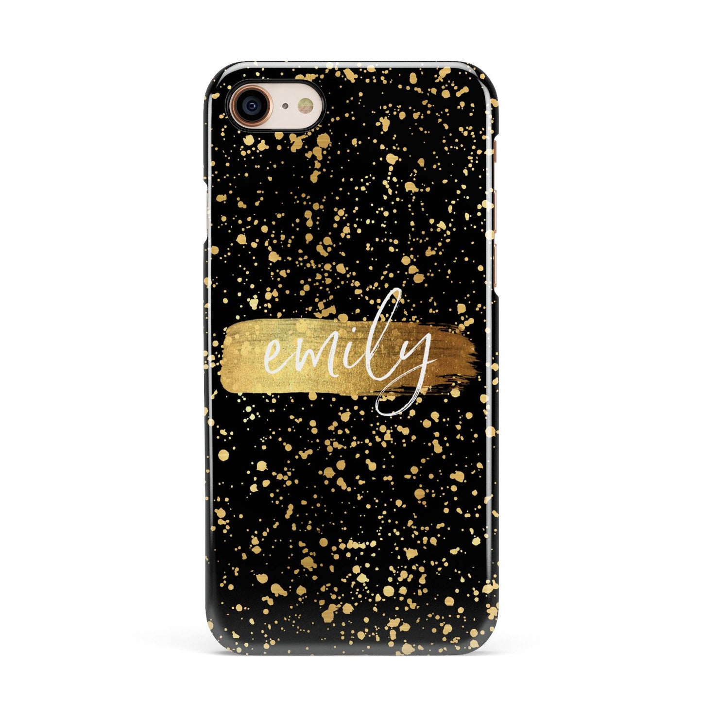 Personalised Black Gold Ink Splat Name Apple iPhone 7 8 3D Snap Case