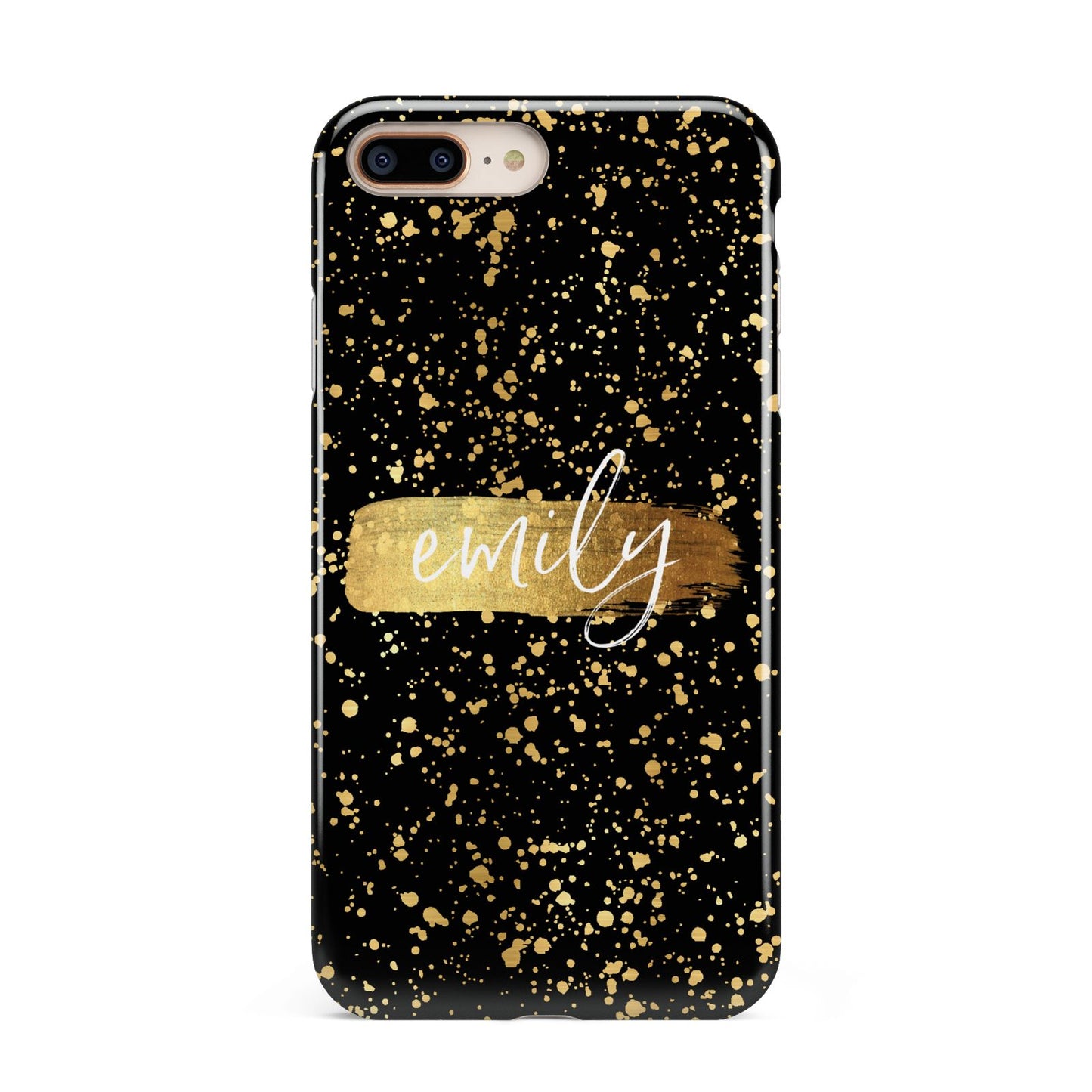 Personalised Black Gold Ink Splat Name Apple iPhone 7 8 Plus 3D Tough Case