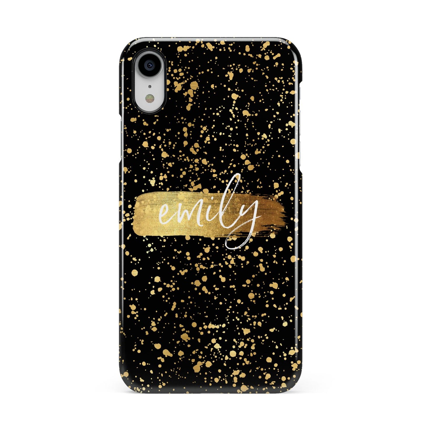 Personalised Black Gold Ink Splat Name Apple iPhone XR White 3D Snap Case